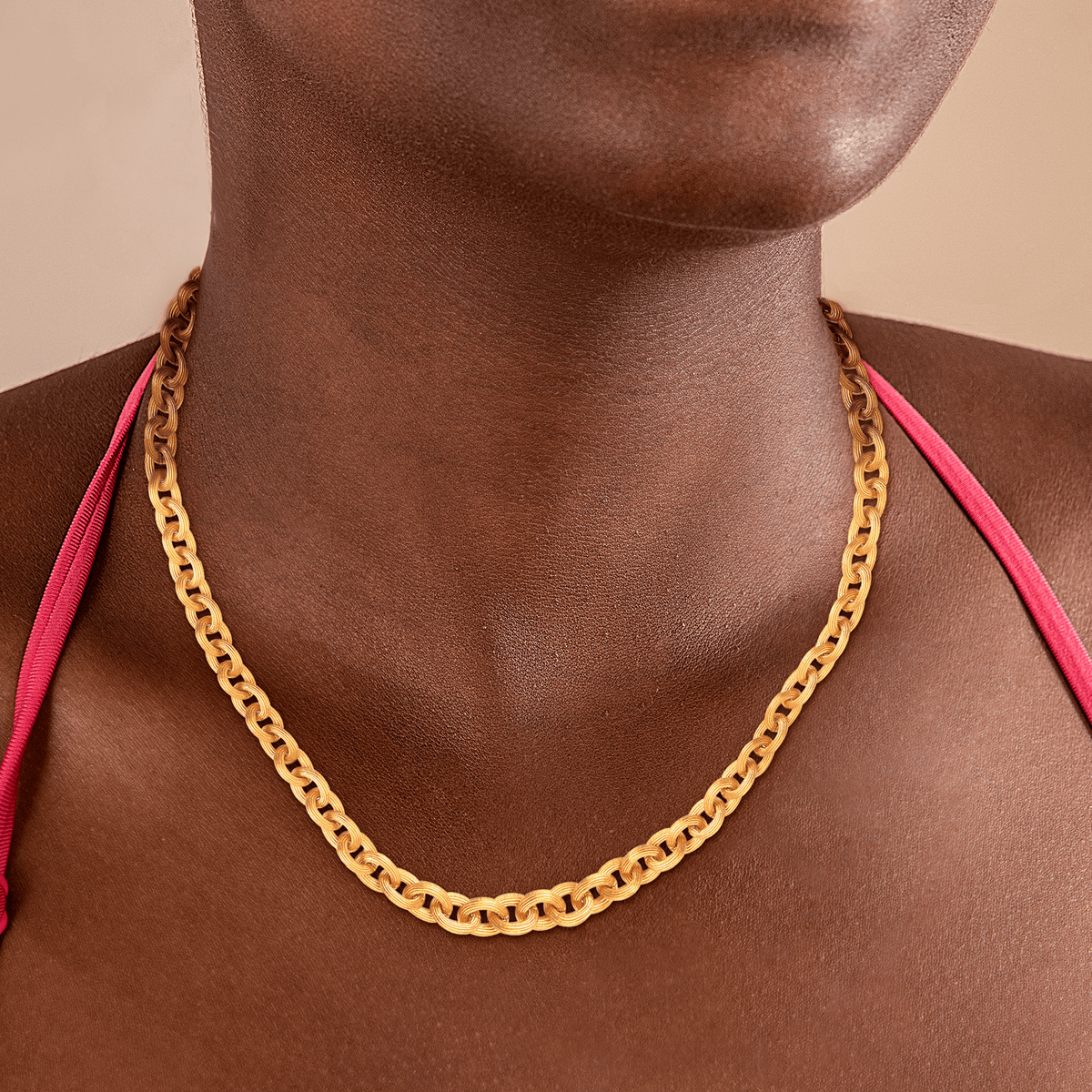 Collier Plaqué Or Maille Forçat Antillais Strié 6mm 45cm
