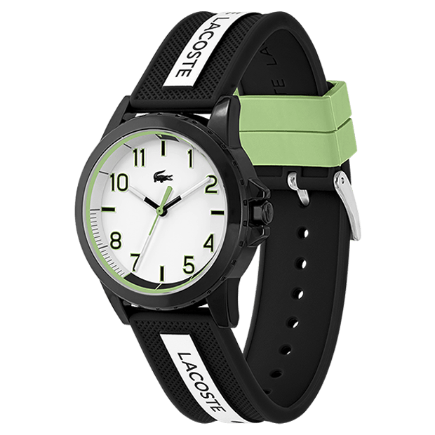 MONTRE ENFANT Lacoste Quartz cadran blanc bracelet silicone noir