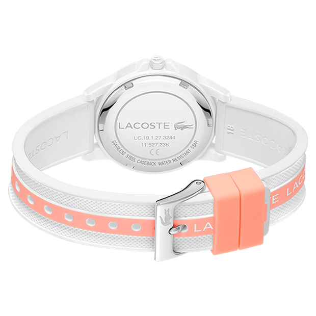 MONTRE ENFANT lacoste mouvement Quartz boitier tr90 blanc rond cadran blanc bracelet silicone blanc