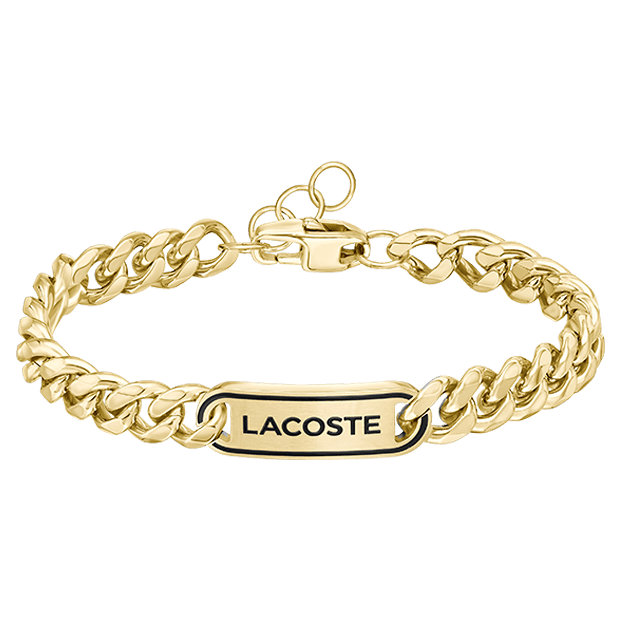 plaqué or Ion Plating chaîne bracelet avec logo Lacoste rempli d'émail noir