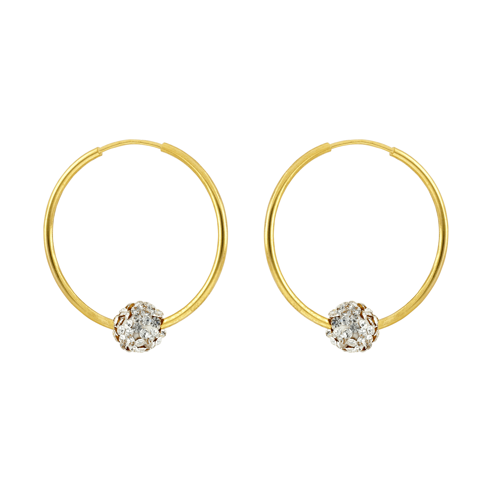 creoles tube lisses articulé boules strass 1.2mm/20mm