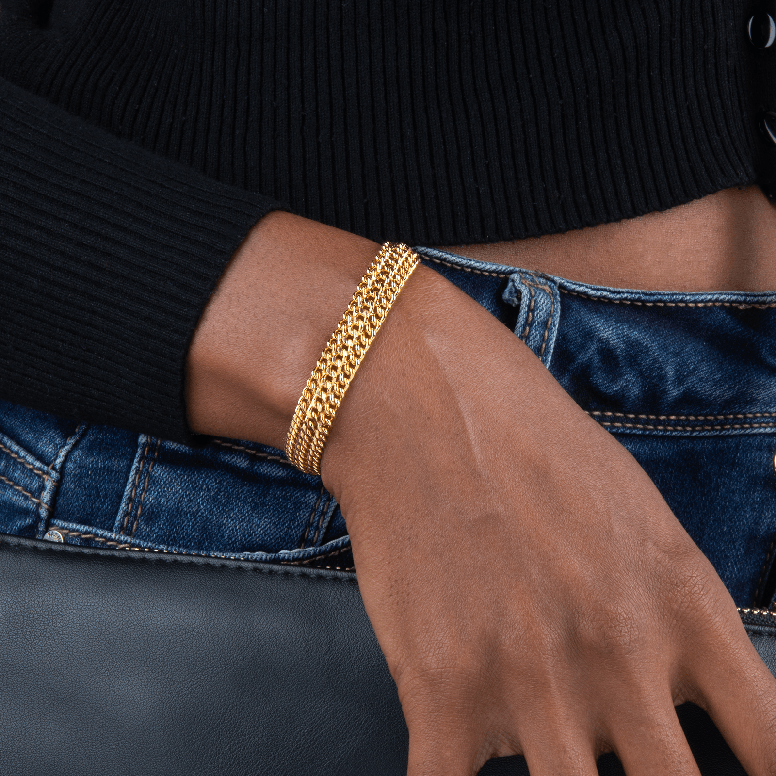 Bracelet Plaqué Or Maille Gourmette Double