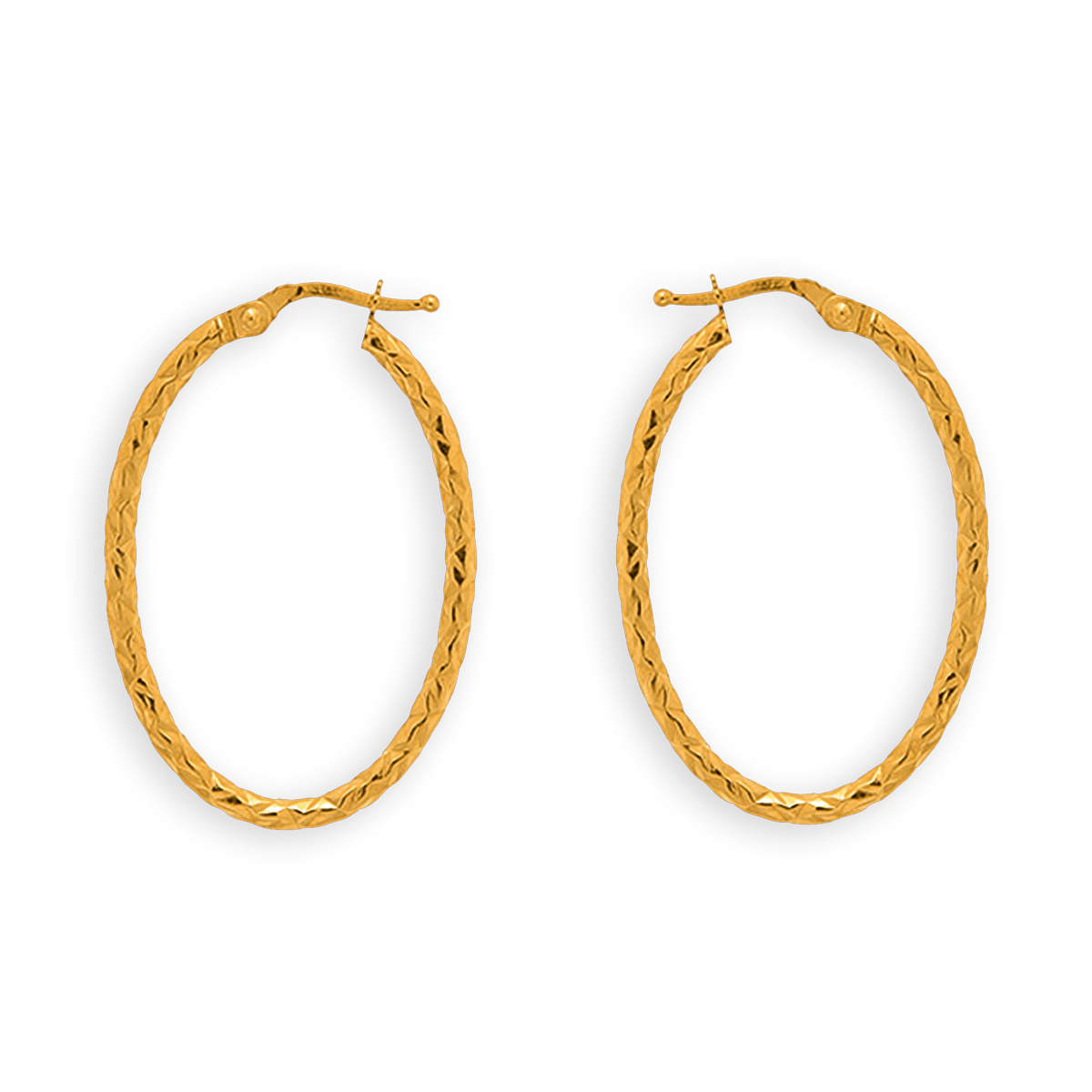 Créoles Or 375 Diamantées Ovales 54mm Tube 2mm