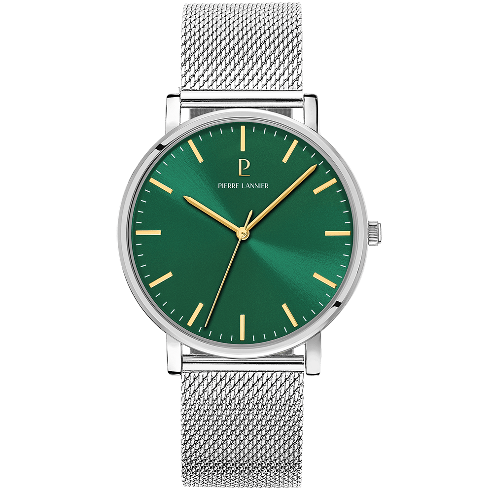 Montre Homme ESSENTIAL Argenté Cadran Vert Bracelet Acier milanais Argenté 20 MM