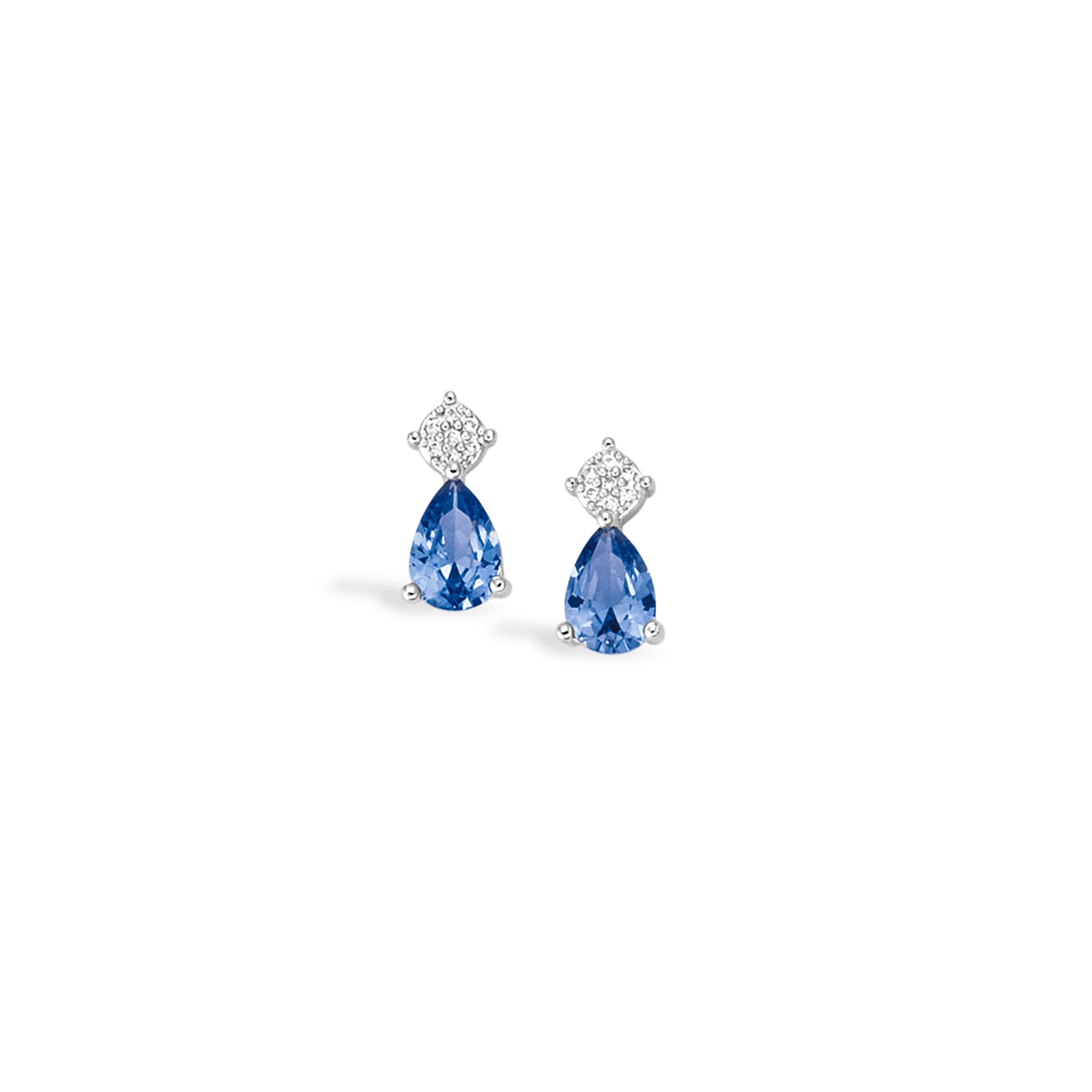 boucles d'oreilles argent rond oxyde de zirconium blanc et poire oxyde de zirconium bleu