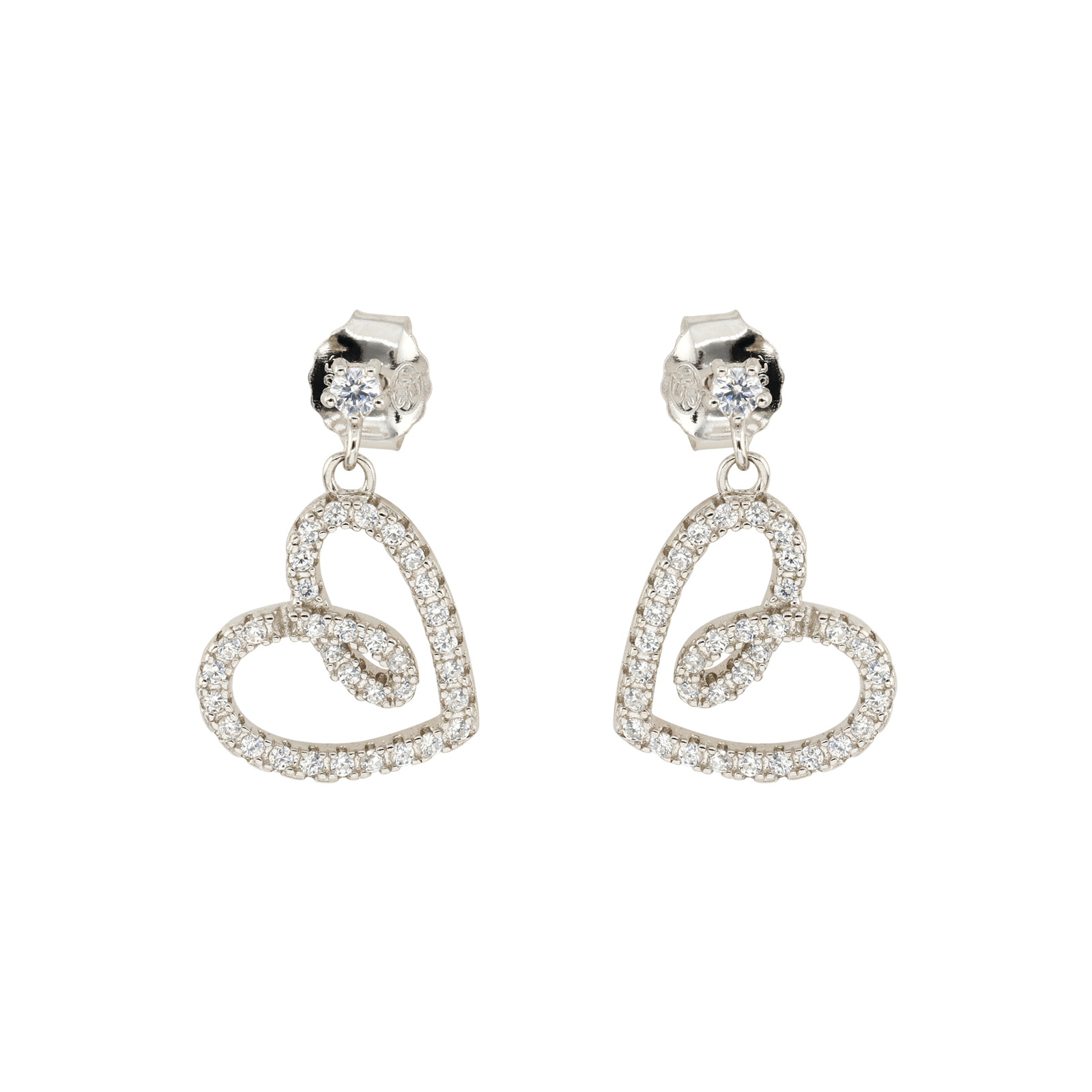 Boucles d'Oreilles Argent Rond coeur évidé Oxydes blancs