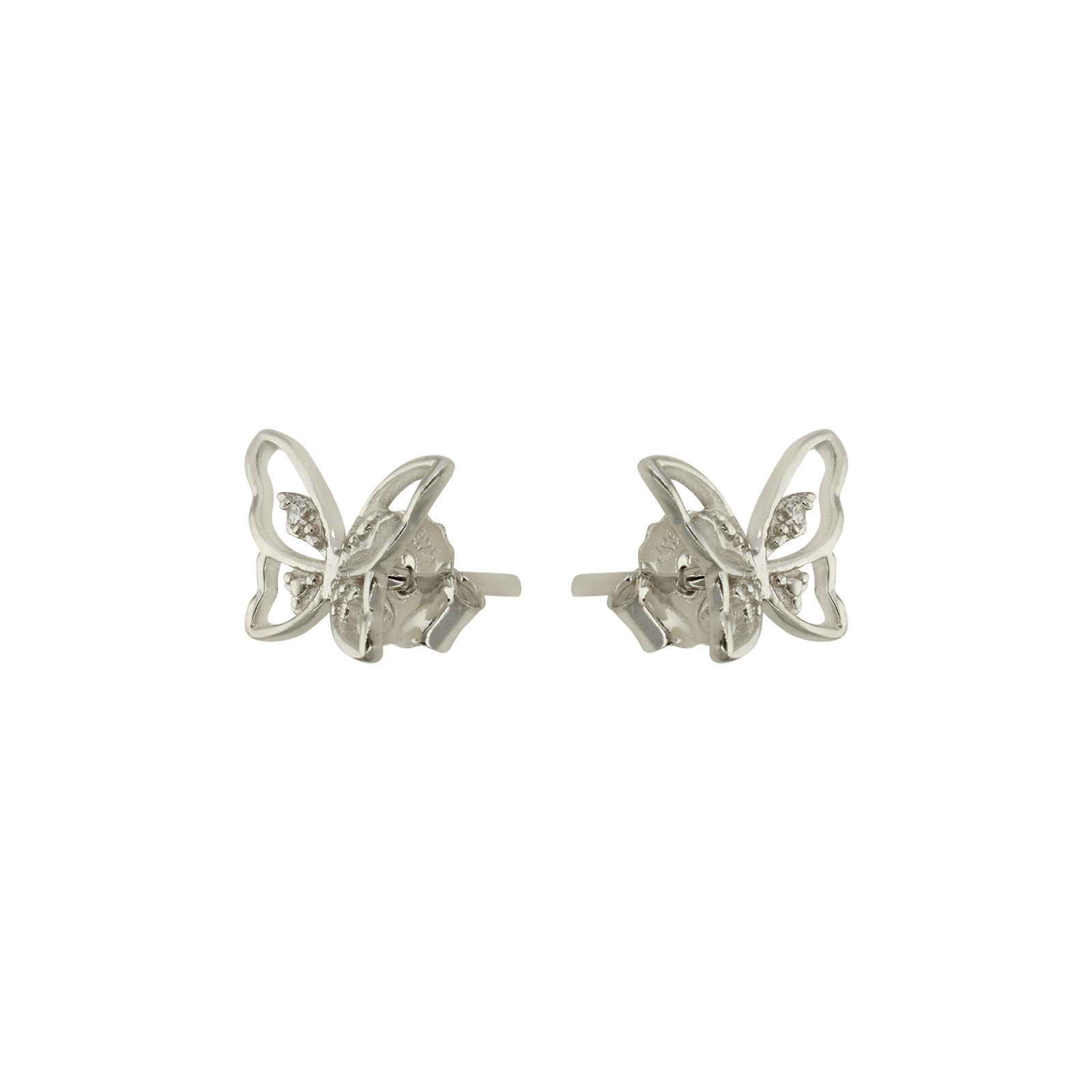 Boucles d'Oreilles Argent Rond puce papillon Lisse évidé plus Oxydes blancs