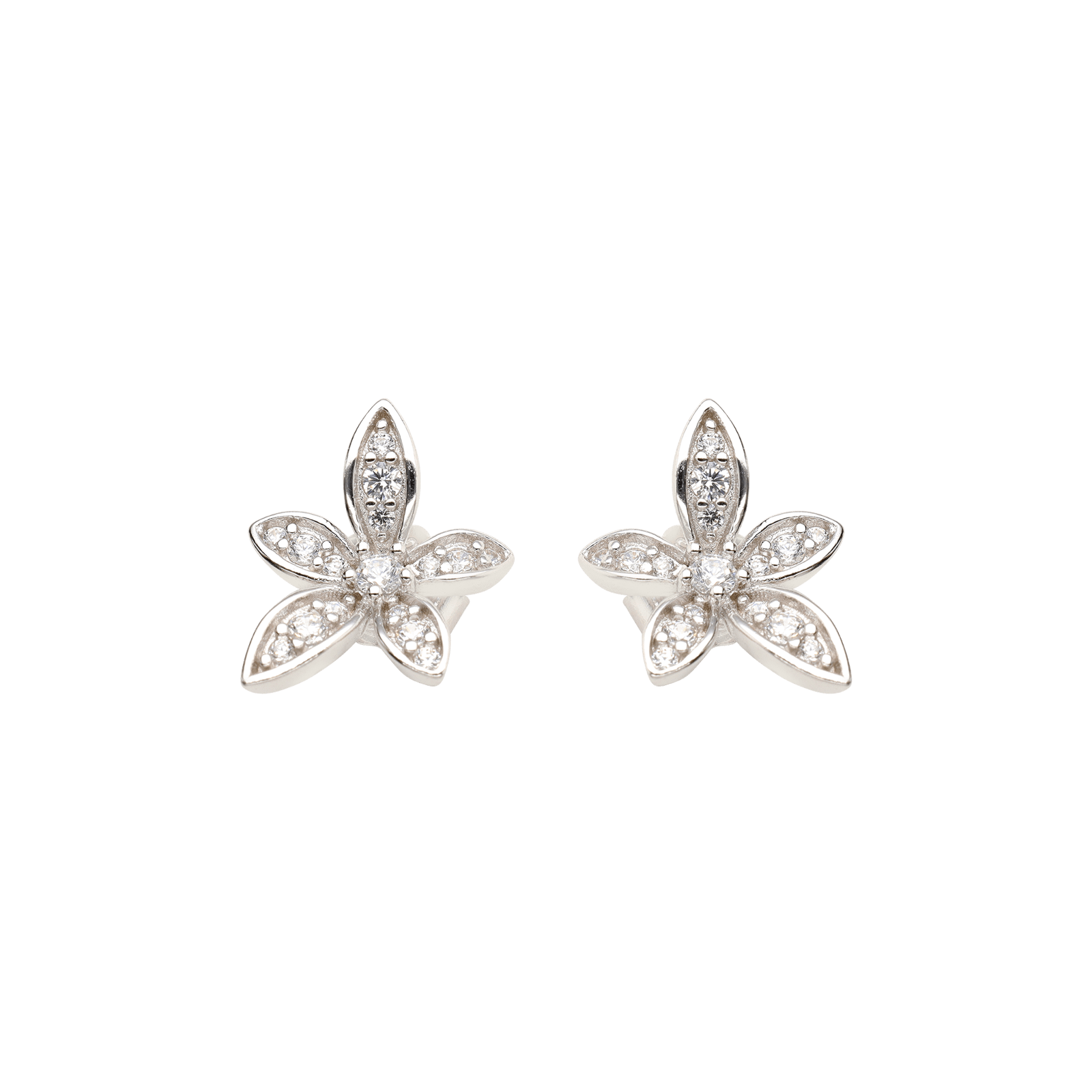 Boucles d'Oreilles Argent Rond puce fleur Oxydes blancs