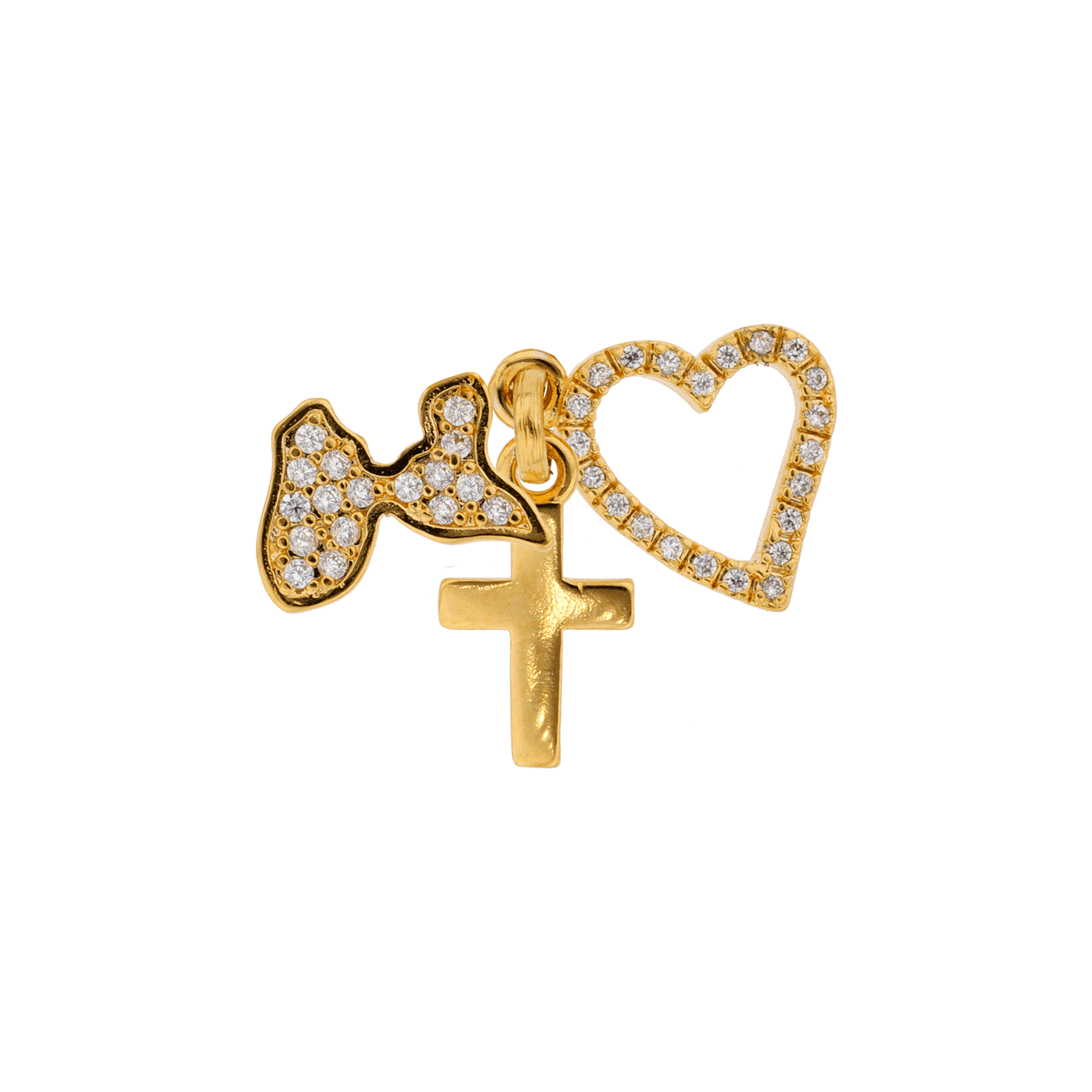 Pendentif Guadeloupe Croix Cœur 20mm Avec Bélière Plaqué Or