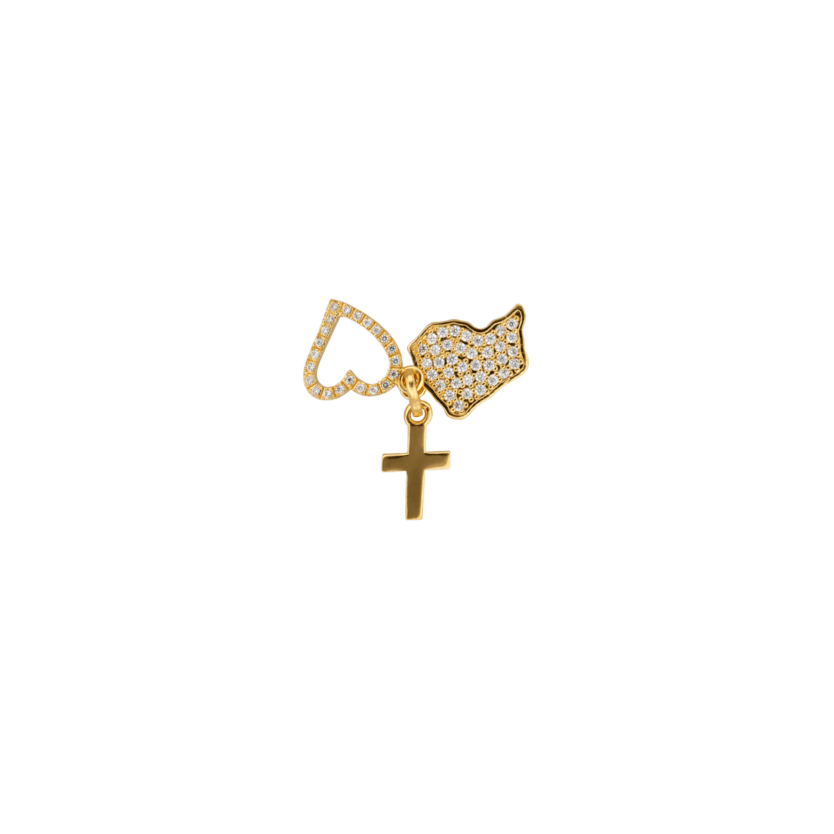 Pendentif Plaqué Or Zirconium Carte Guyane Croix Cœur 20mm Avec Bélière