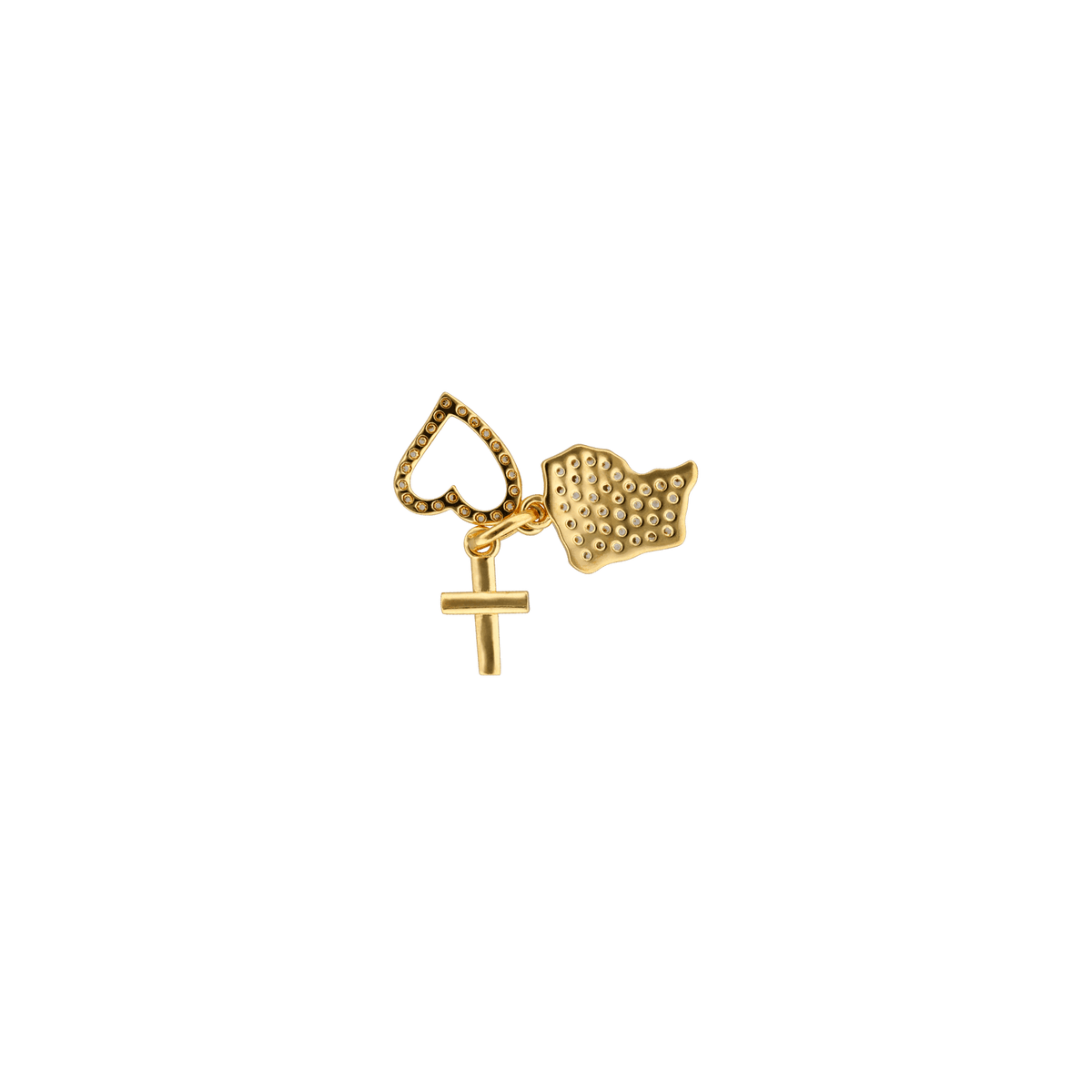 Pendentif Plaqué Or Zirconium Carte Guyane Croix Cœur 20mm Avec Bélière