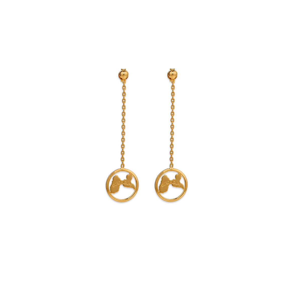 Boucles D'oreilles Plaqué Or Pendant 60mm Carte Guadeloupe Cerclée 15mm