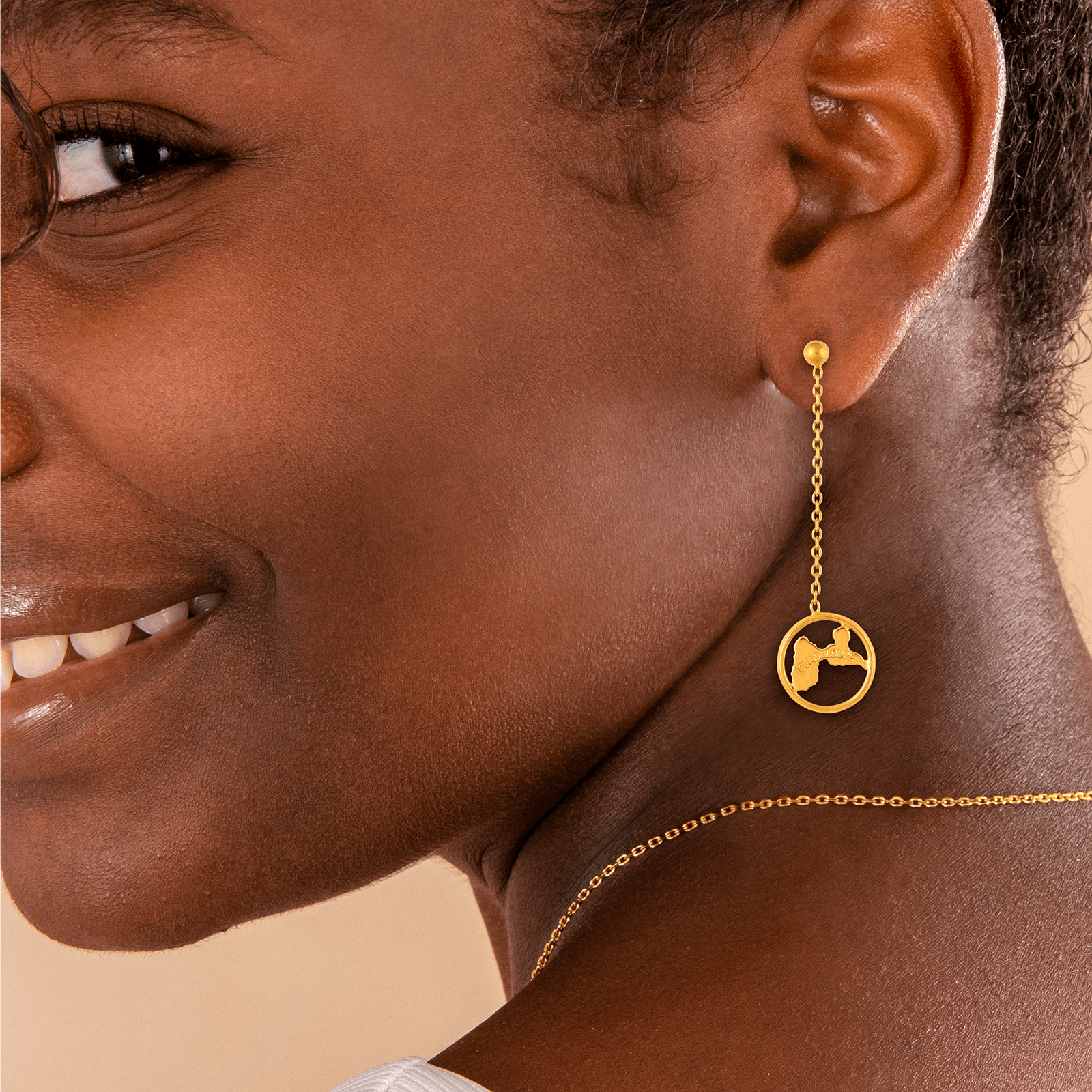 Boucles D'oreilles Plaqué Or Pendant 60mm Au Total Carte Guadeloupe Cerclée 15mm