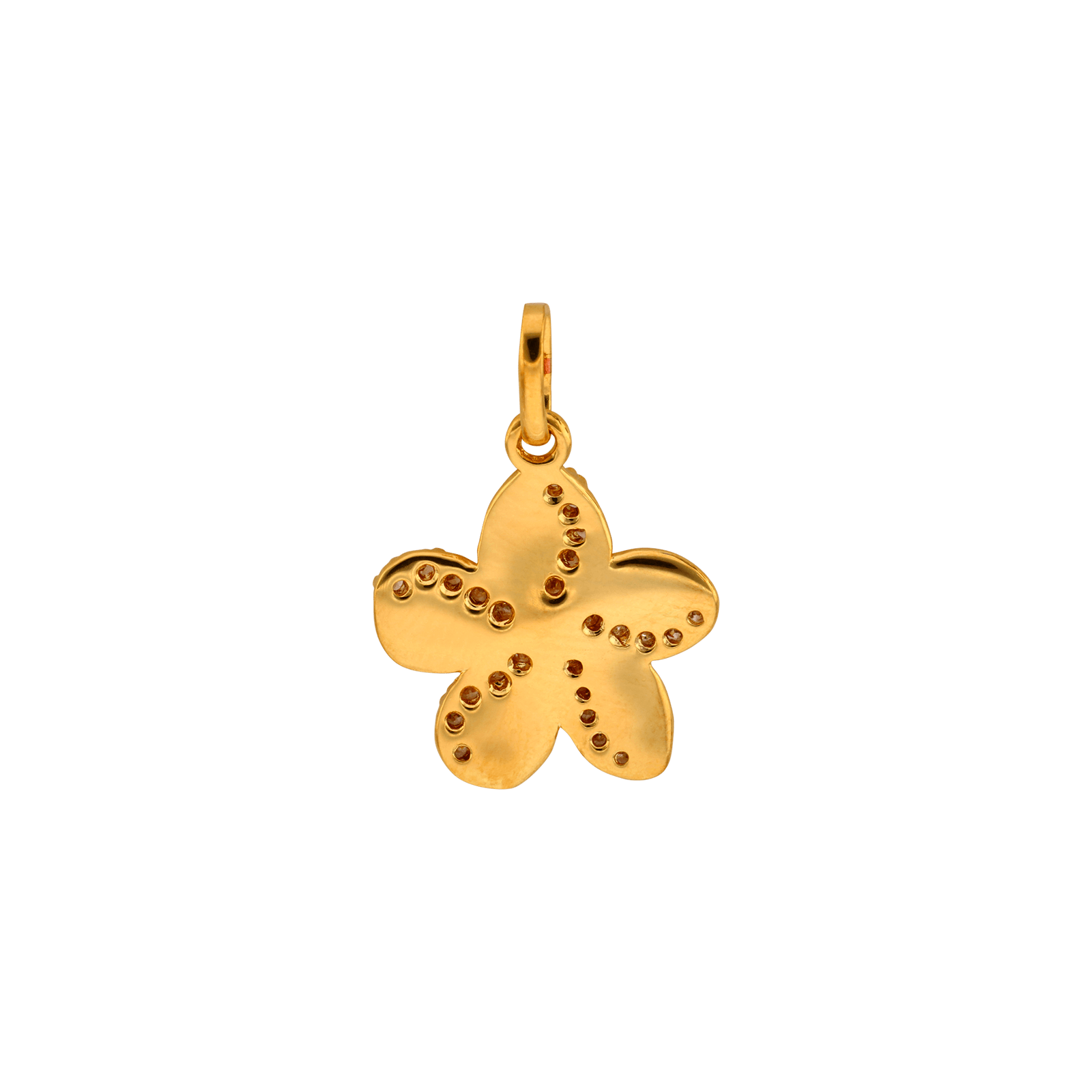 Pendentif Plaque Or fleur lisse et sertie Oxyde de Zirconium