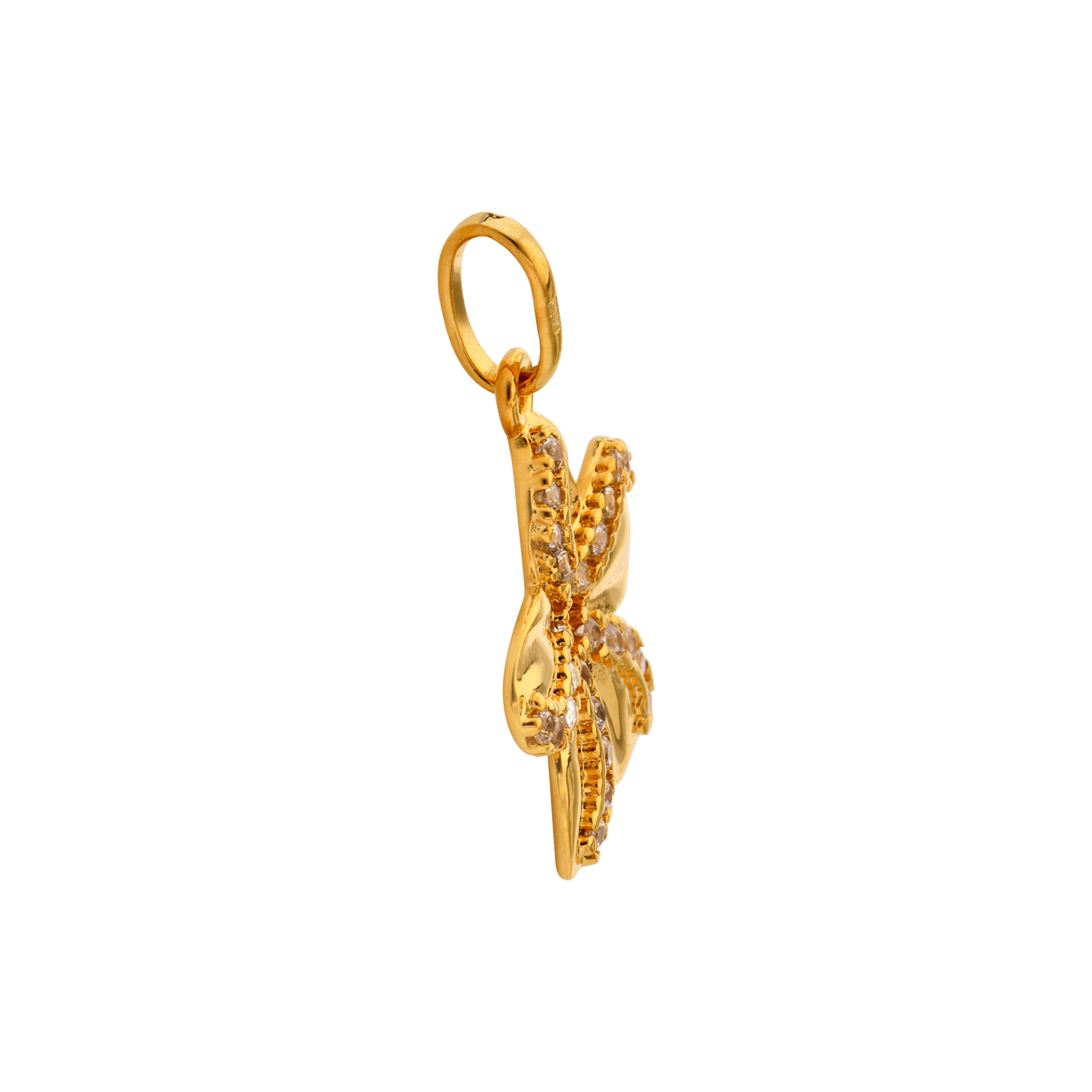 Pendentif Plaque Or fleur lisse et sertie Oxyde de Zirconium