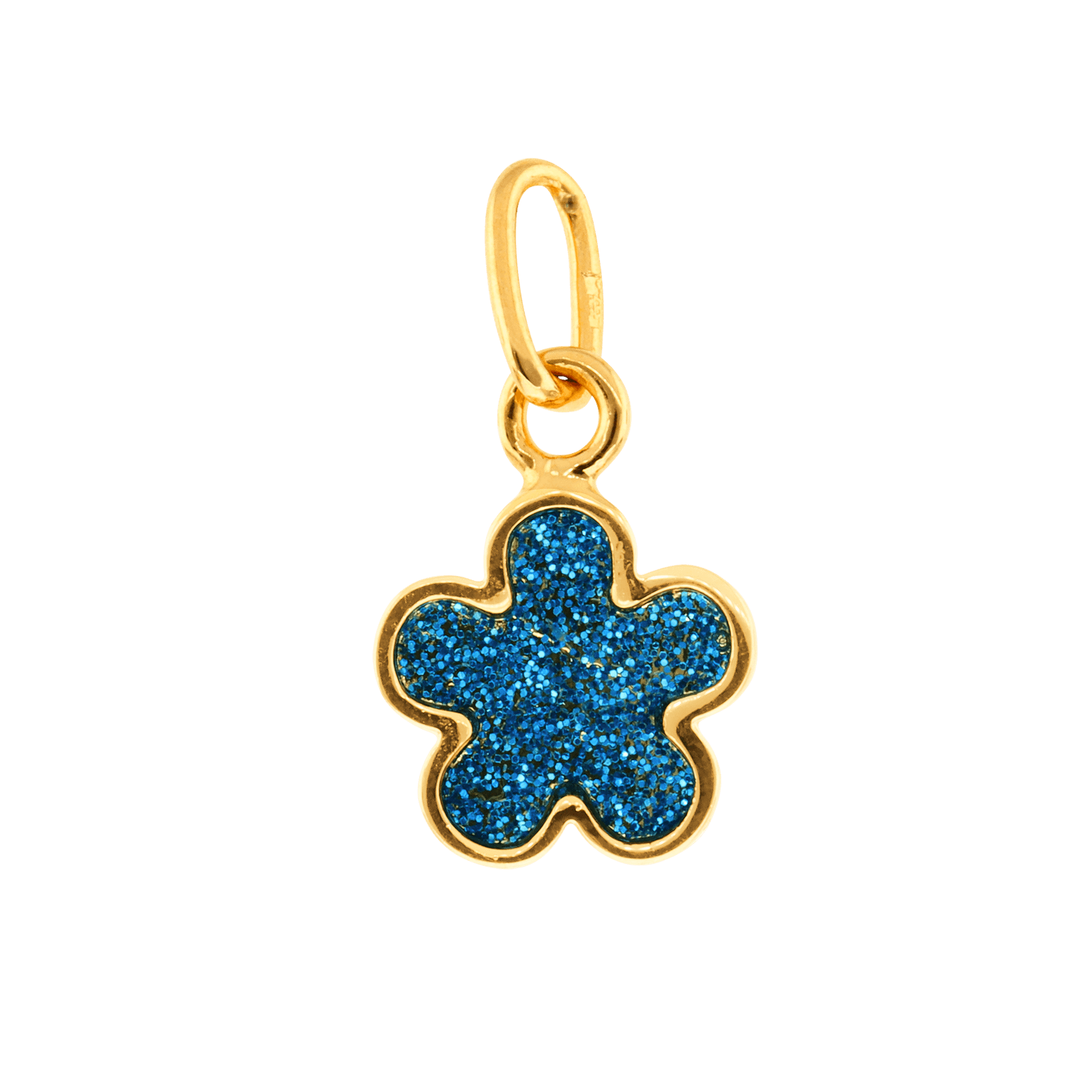 Pendentif Plaque Or fleur paillettes bleu