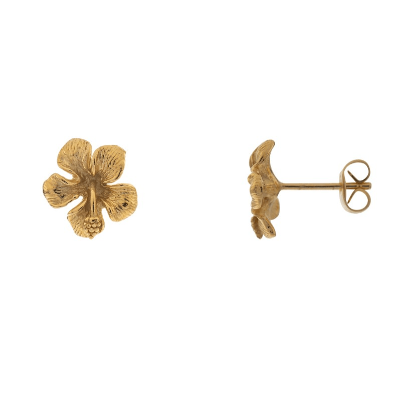 Boucles D'oreilles Plaqué Or Hibiscus 11mm