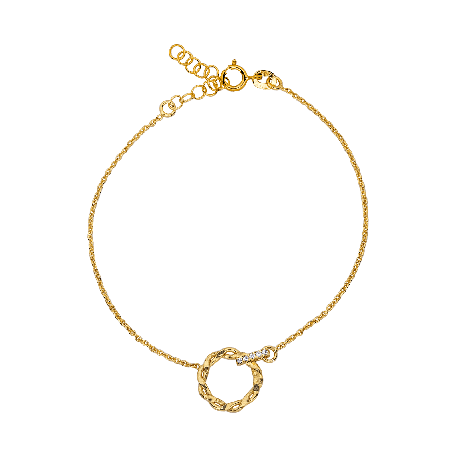 Bracelet Argent Doré Centre cercle Torsade et Oxyde de Zirconium serti 17 plus 3 centimètres