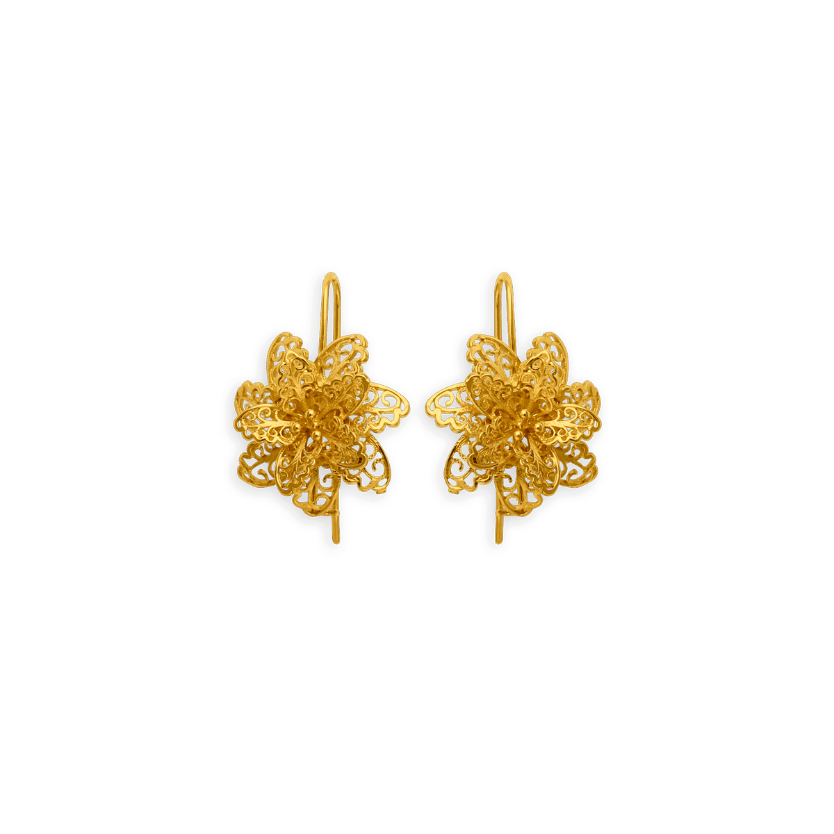 Boucles D'oreilles Plaqué Or Pendant 31mm Fleur 24mm