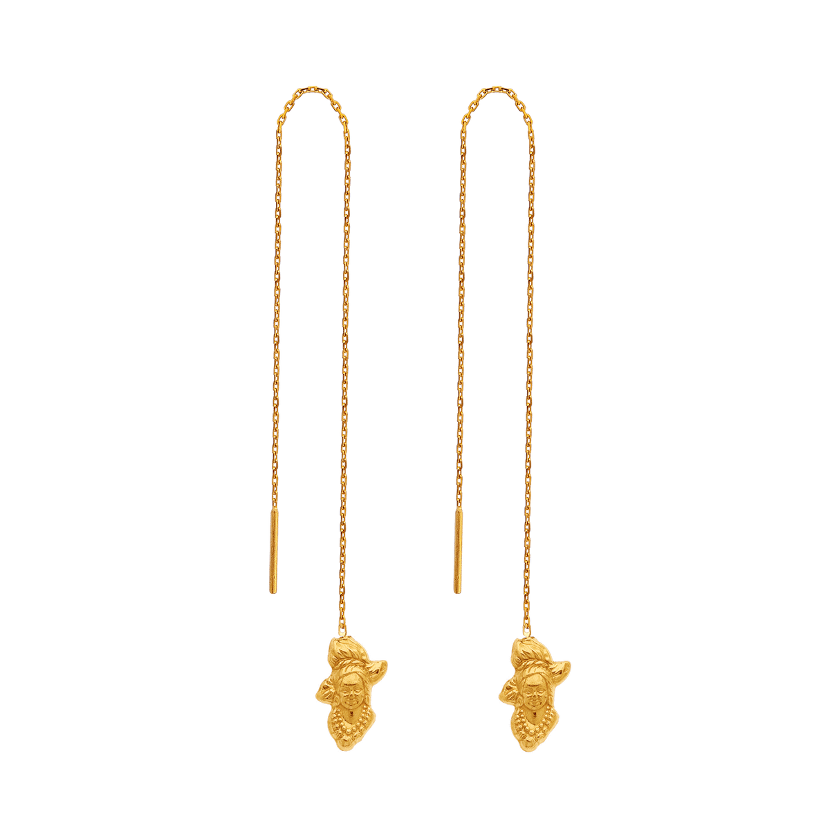 Boucles D'oreilles Plaqué Or Pendant 110mm Tête Antillaise 10*18mm