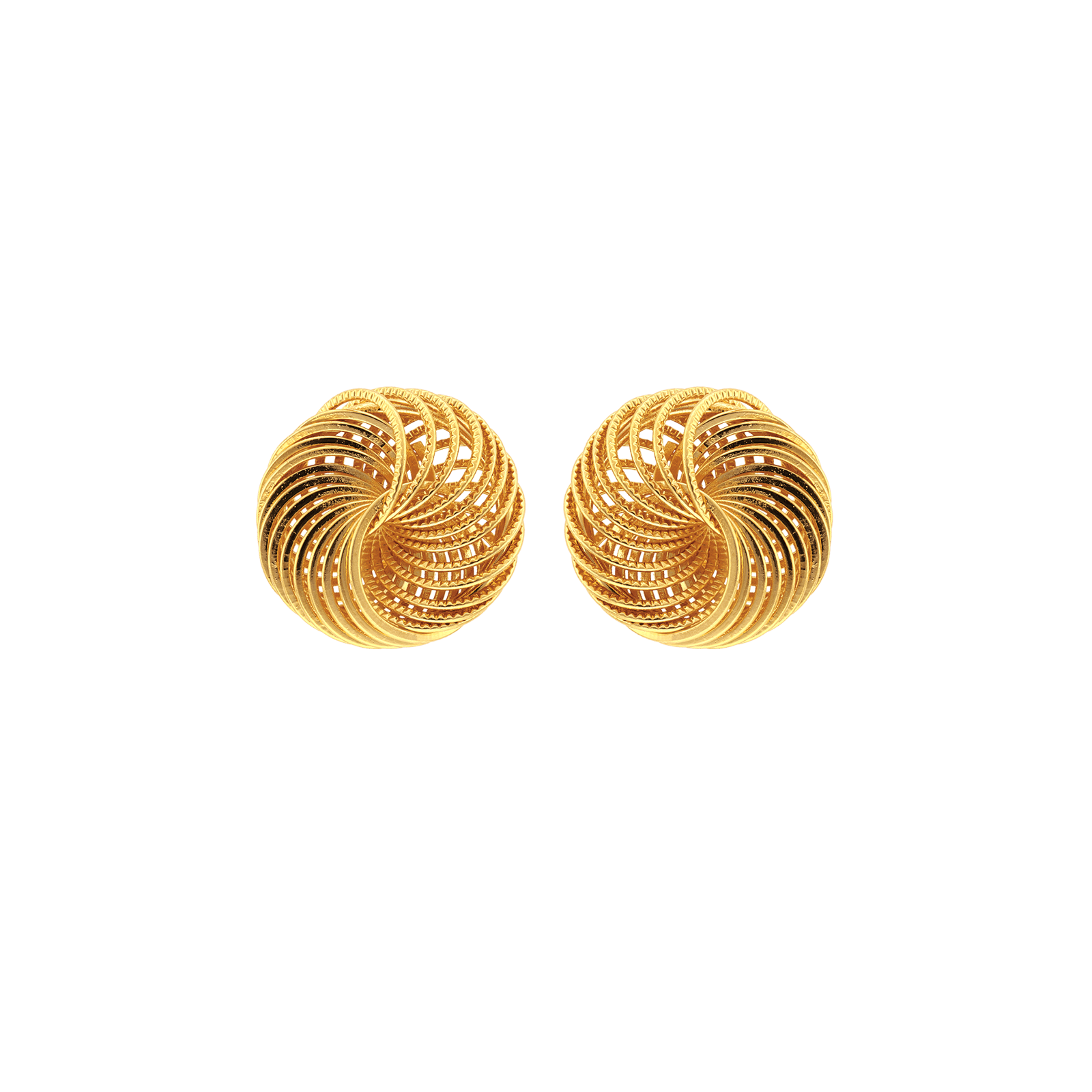 Boucles d’oreilles puces motif macaron en plaqué or, élégantes et raffinées, au design délicatement texturé.