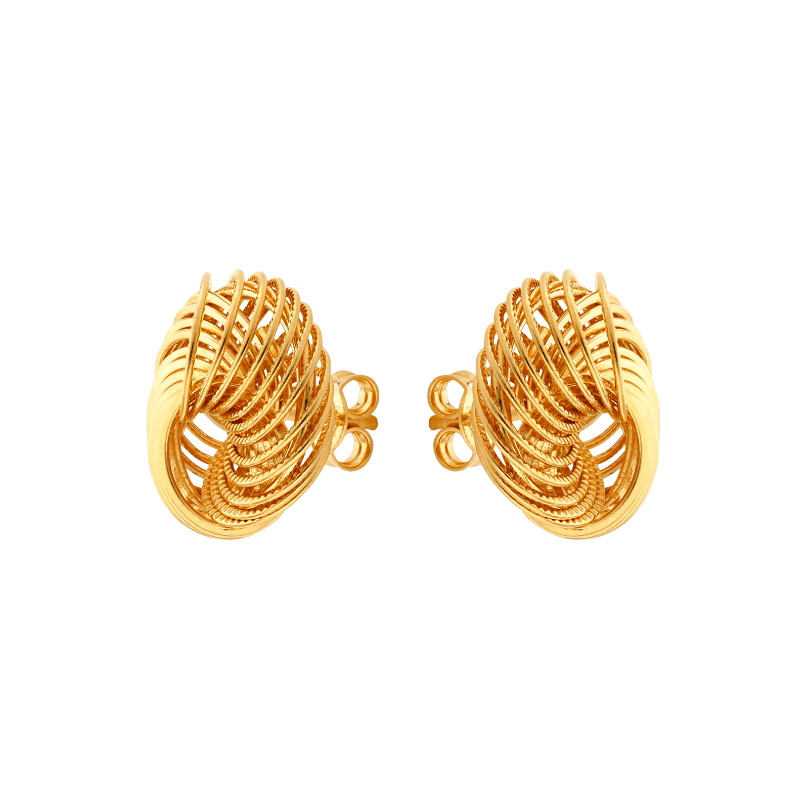 Boucles d’oreilles puces motif macaron en plaqué or, élégantes et raffinées, au design délicatement texturé.