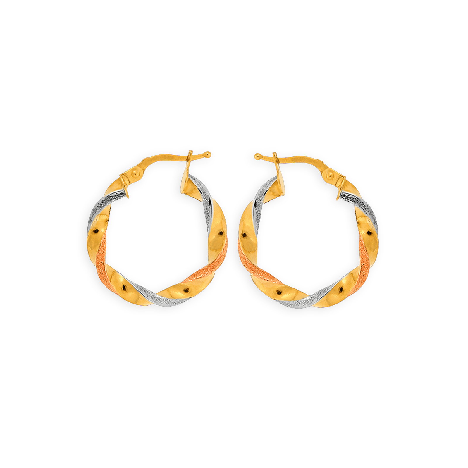 créoles or 9 carats tricolores torsadées lisses et satinées 20mm