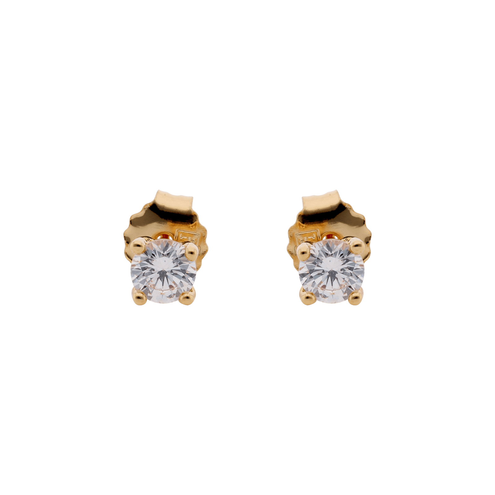 boucles d'oreilles plaqué or oxyde blanc rond quatre mm griffes