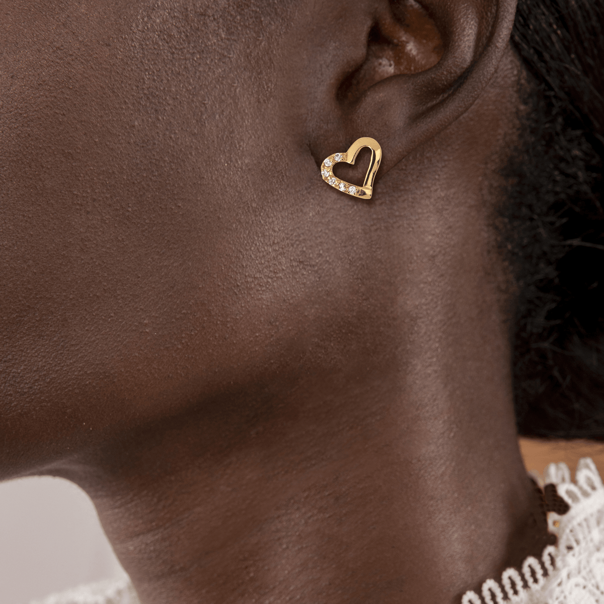 Boucles D'oreilles Plaqué Or Cœur Zirconium 17*10.5mm