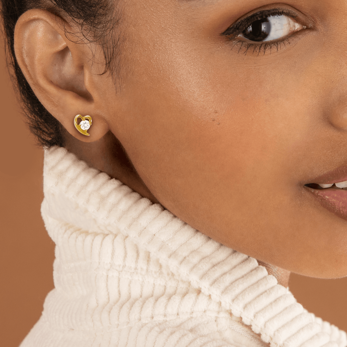 Boucles D'oreilles Plaqué Or Cœur 6.6*8mm Zirconium 4mm