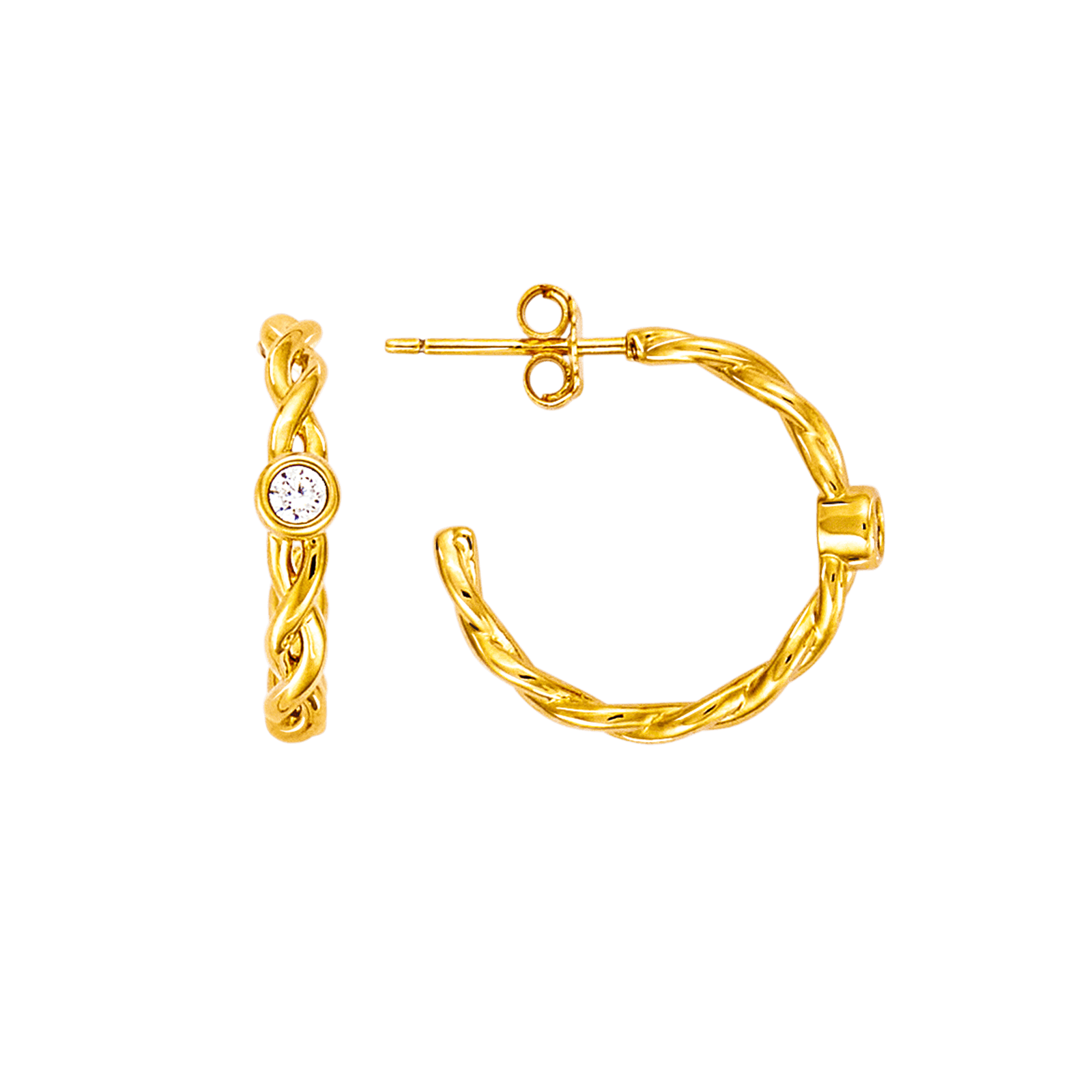 Boucles d'Oreilles Plaqué or torsadée Oxyde blanc serti clos