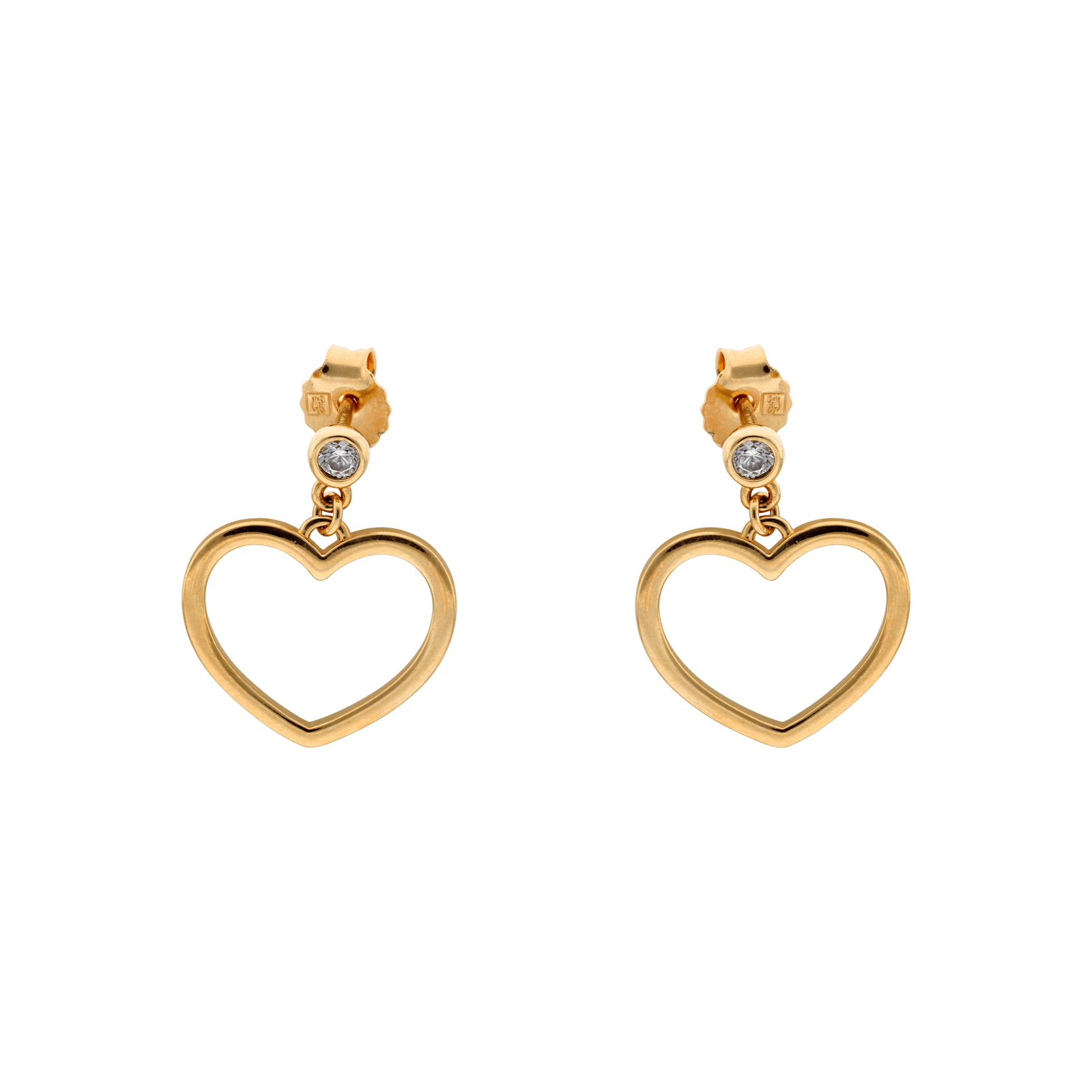 Boucles d'Oreilles Plaqué or pendante coeur évidé Lisse plus puce