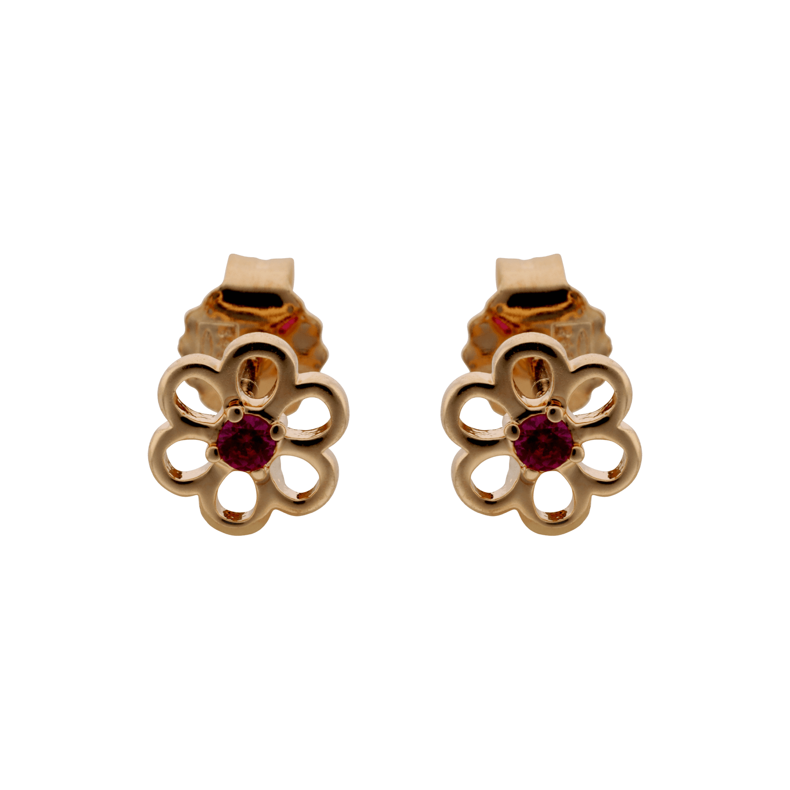 Boucles d'Oreilles Plaqué or forme fleur évidée Fuschia synthétique
