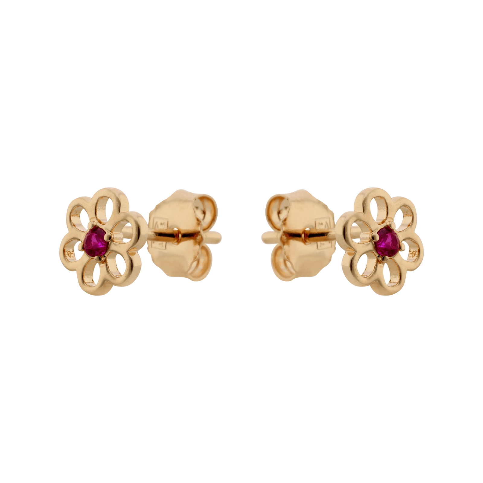 Boucles d'Oreilles Plaqué or forme fleur évidée Fuschia synthétique