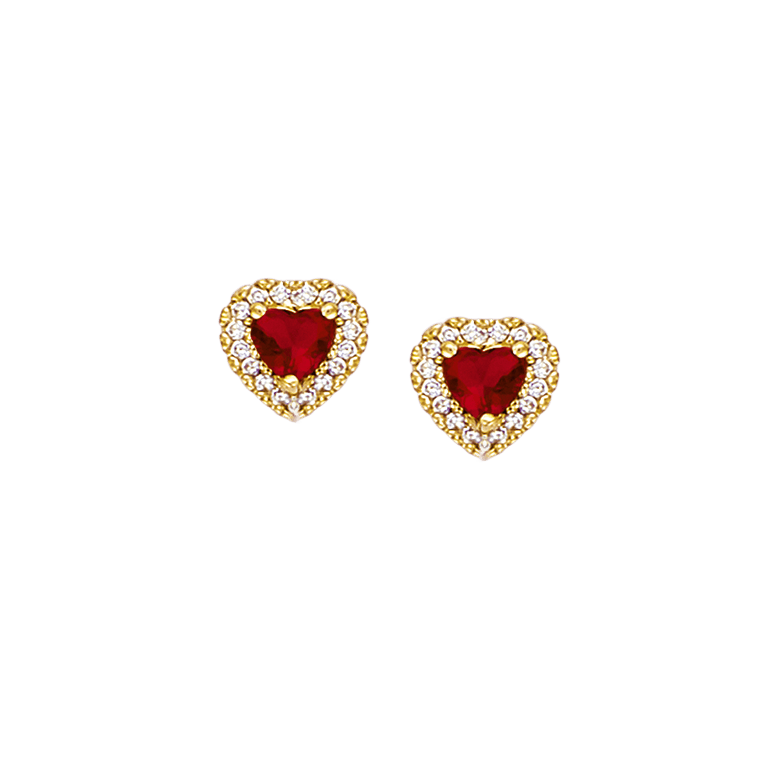 Boucles d'Oreilles Plaqué or puce forme coeur Verre Rubis