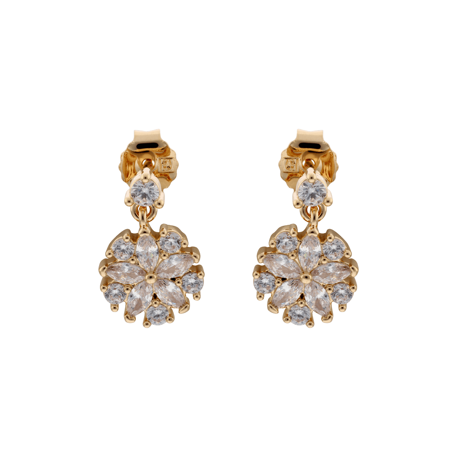 Boucles d'Oreilles Plaqué or fleur Oxydes blancs serti griffes