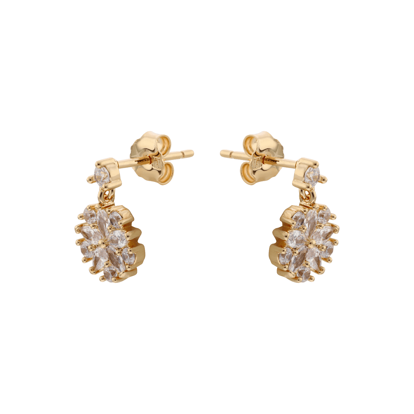 Boucles d'Oreilles Plaqué or fleur Oxydes blancs serti griffes