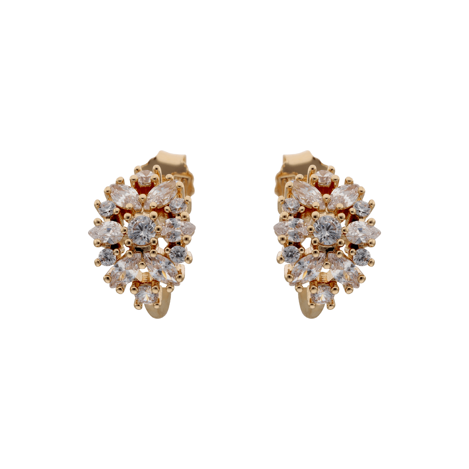 Boucles d'Oreilles Plaqué or Demi Créole Pavage Oxydes blancs Serti griffes