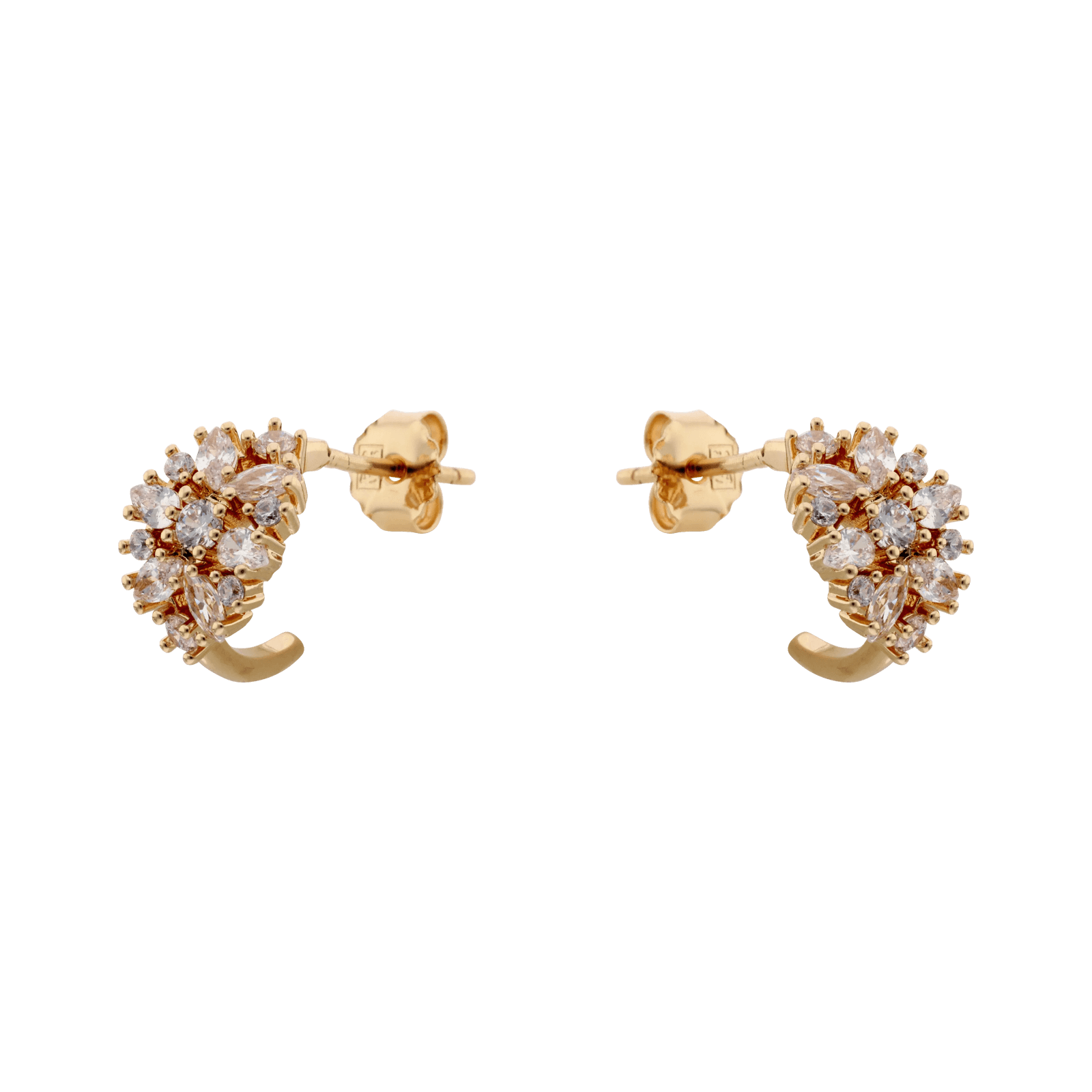 Boucles d'Oreilles Plaqué or Demi Créole Pavage Oxydes blancs Serti griffes