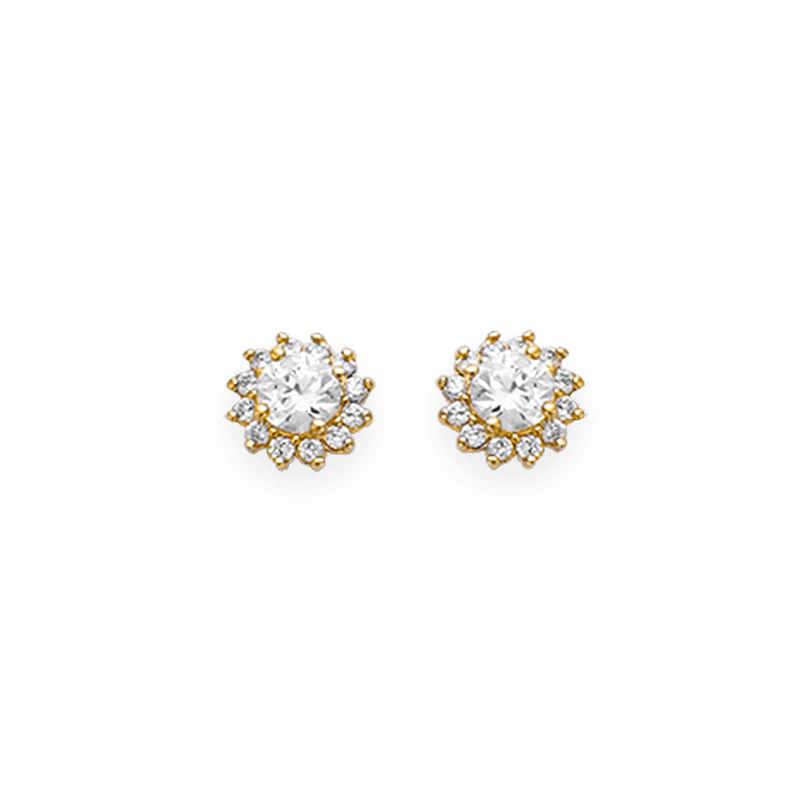Boucles d'Oreilles Plaqué or solitaire Entourage Zirconia Cubique