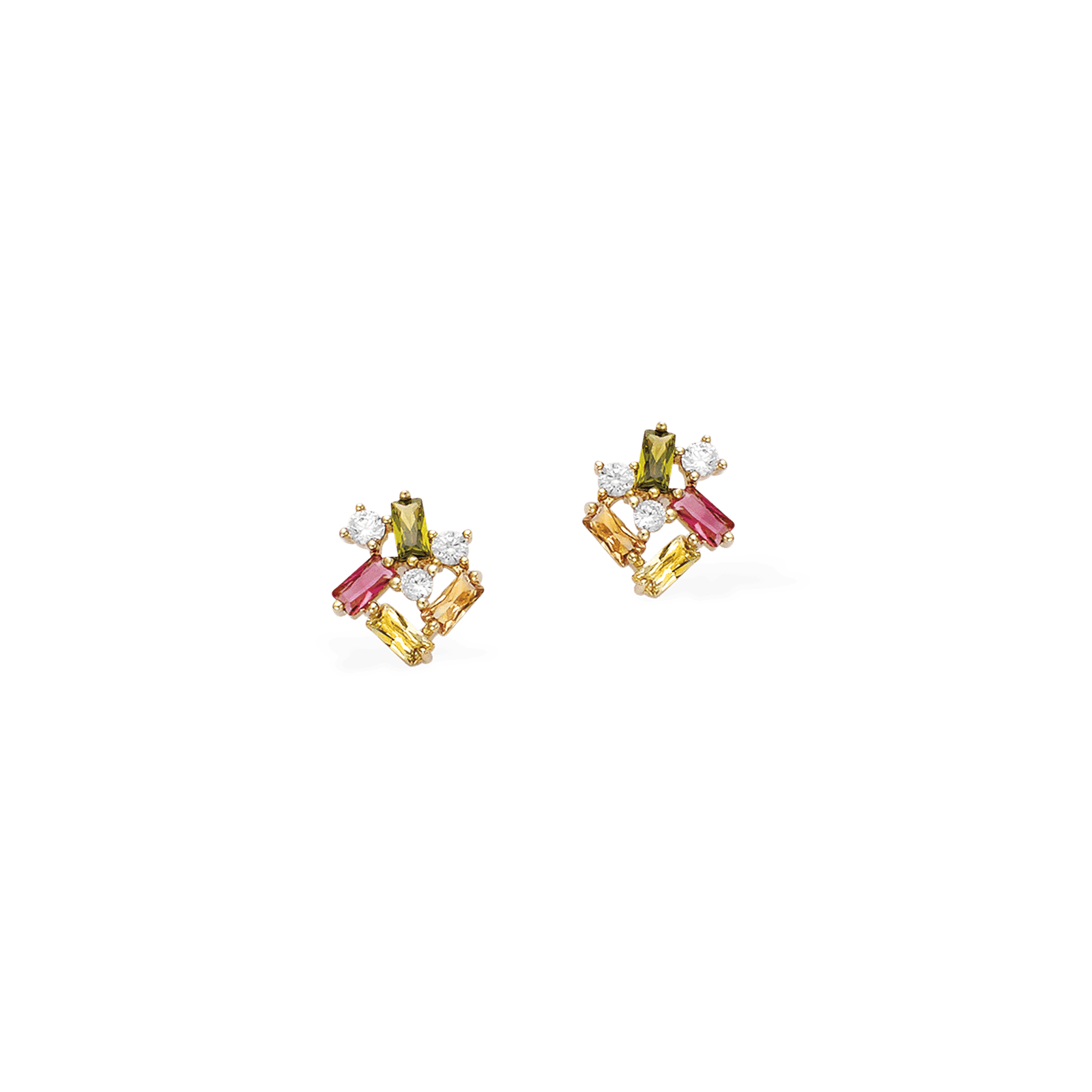 Boucles d'Oreilles Plaqué or puce cluster multicolor