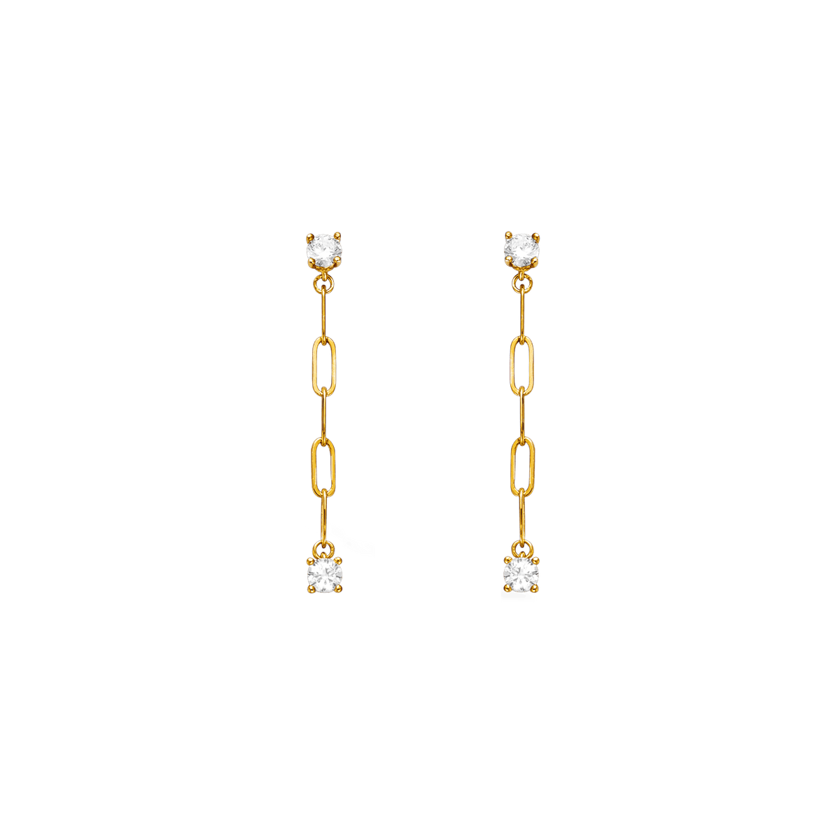 Boucles D'oreilles Plaqué Or Pendant 40mm Chaîne 3mm Zirconium 4mm