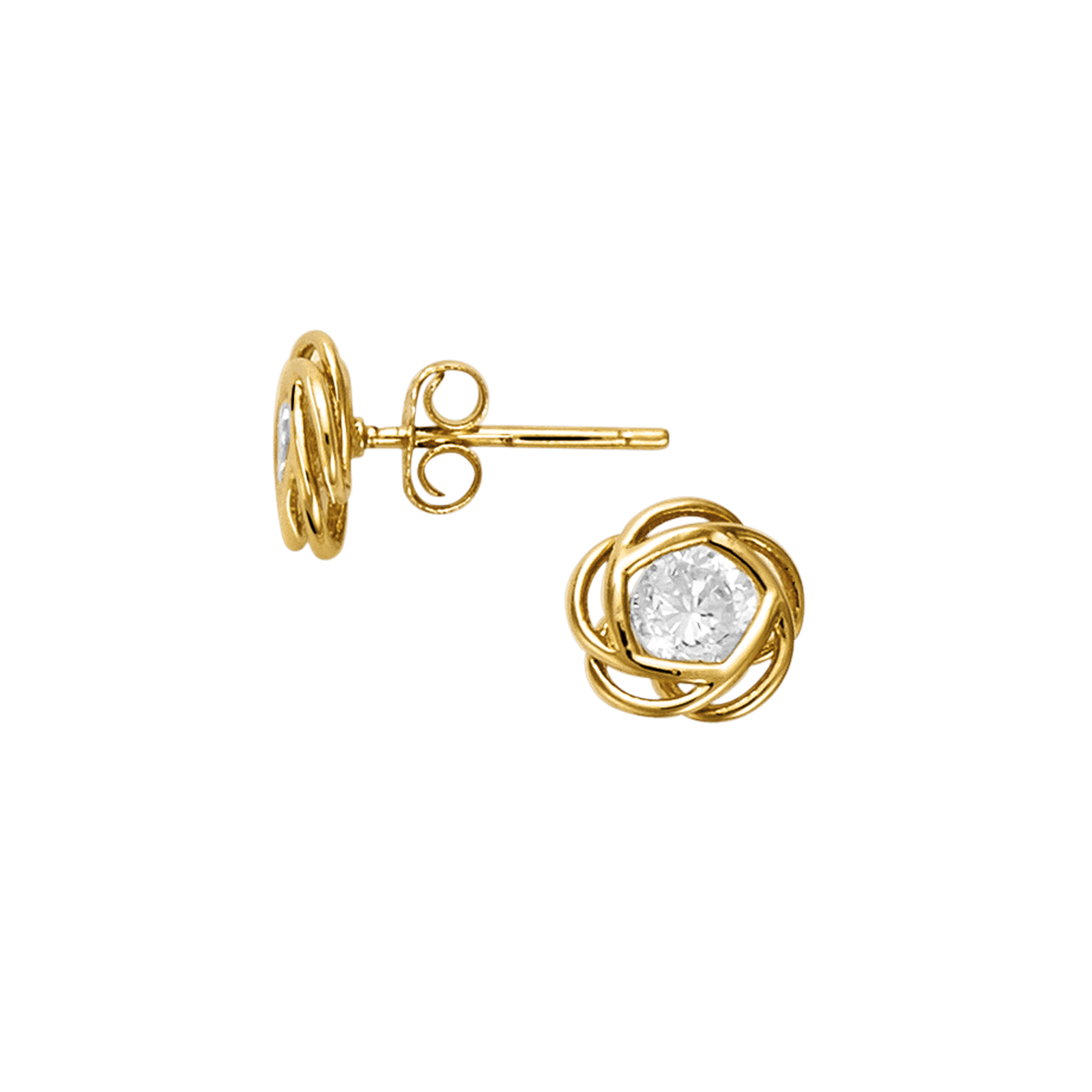 Boucles d'Oreilles Plaqué or Nœud Lisse avec Oxyde blanc