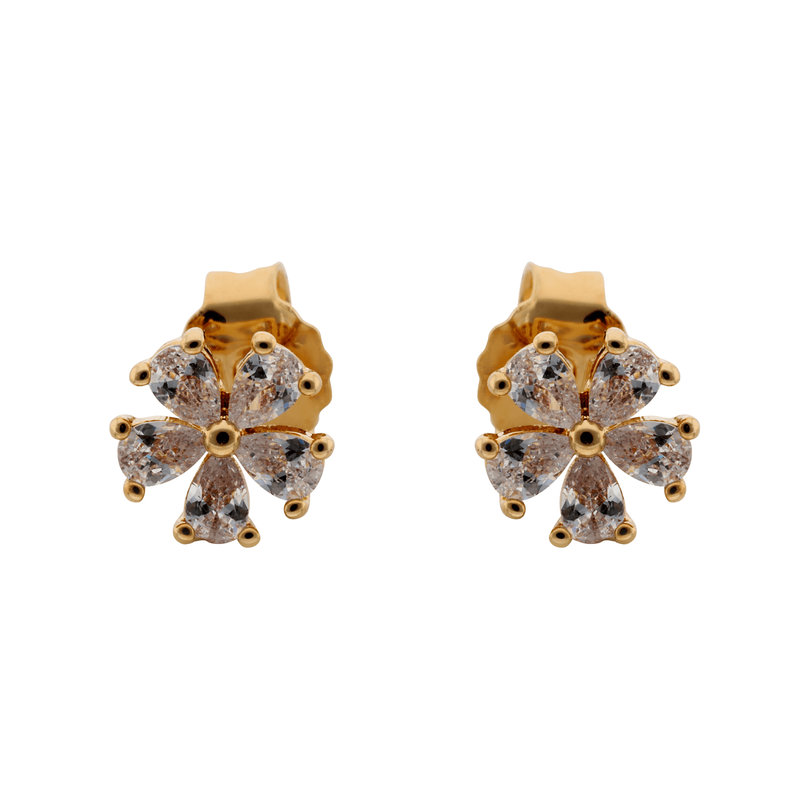 Boucles d'Oreilles Plaqué or fleur Oxydes blancs serti griffes