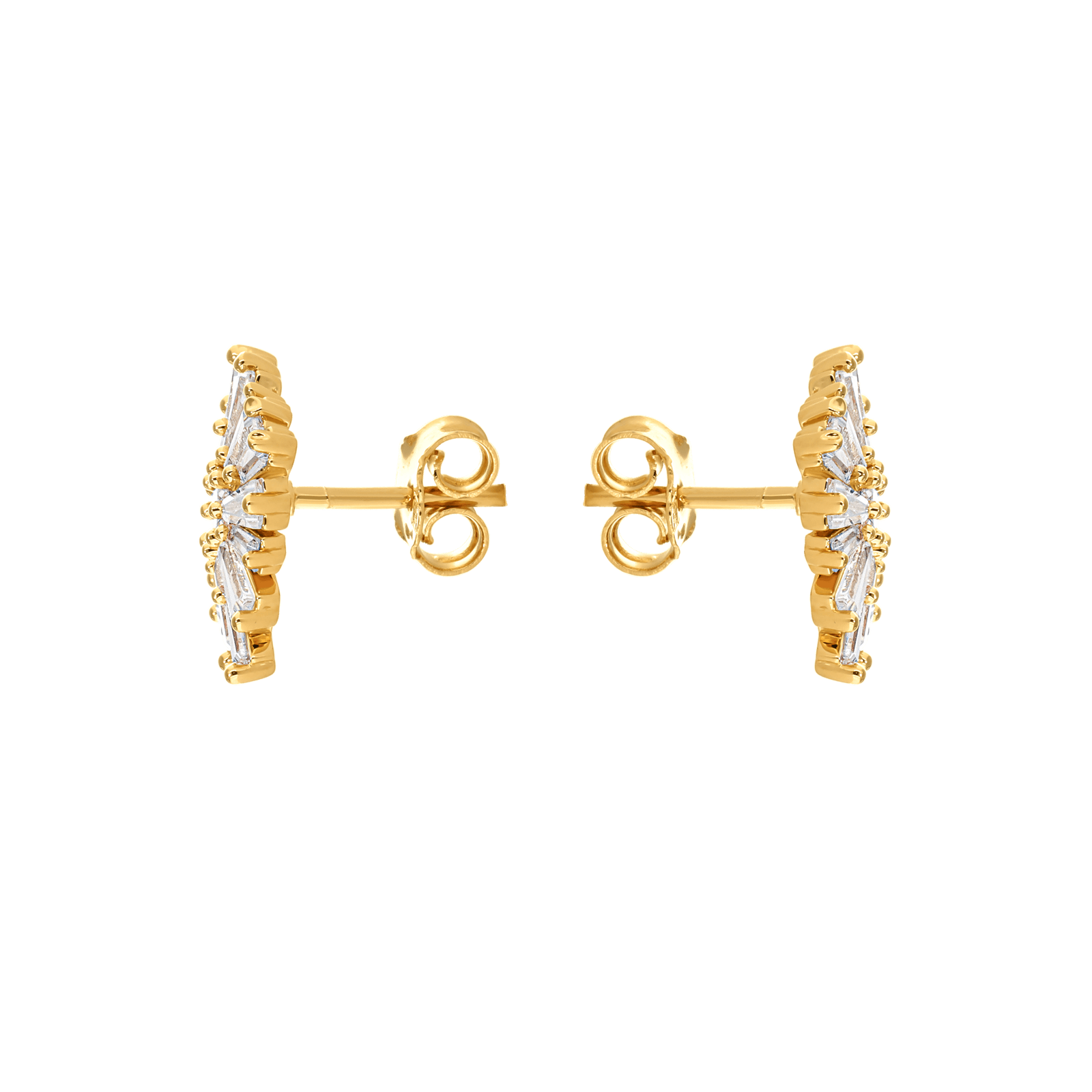 Boucles d'Oreilles Plaqué or puce fleur barrette Oxydes blancs