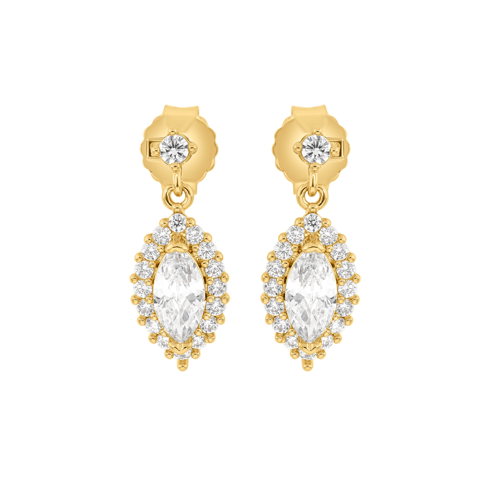 Boucles d'Oreilles Plaqué or forme amande Oxydes blancs