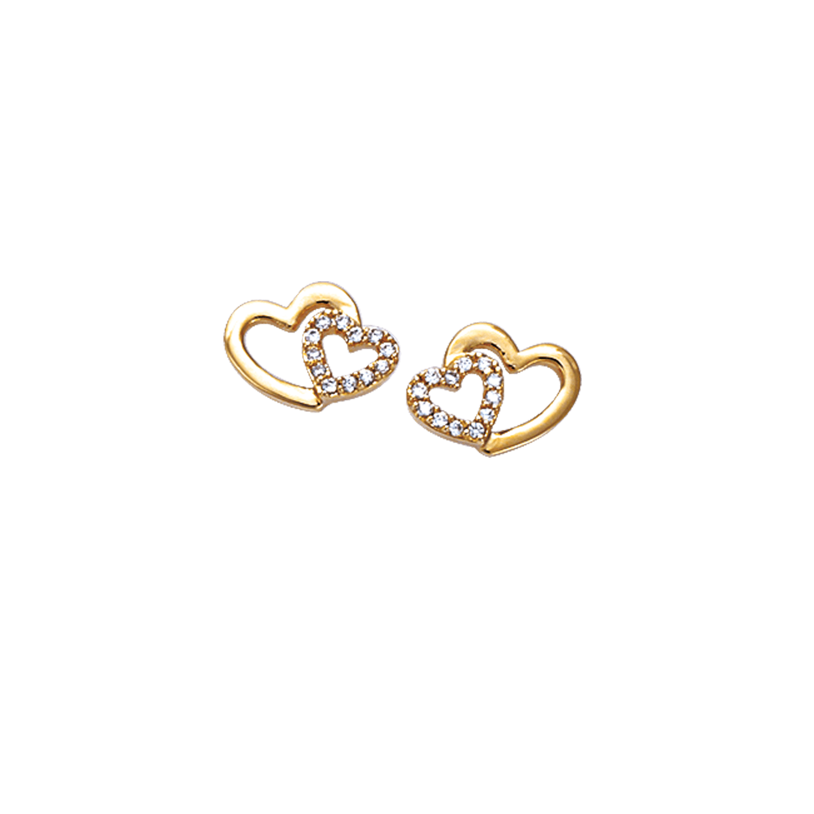 Boucles d'Oreilles Plaqué or double coeur croisé Oxydes blancs