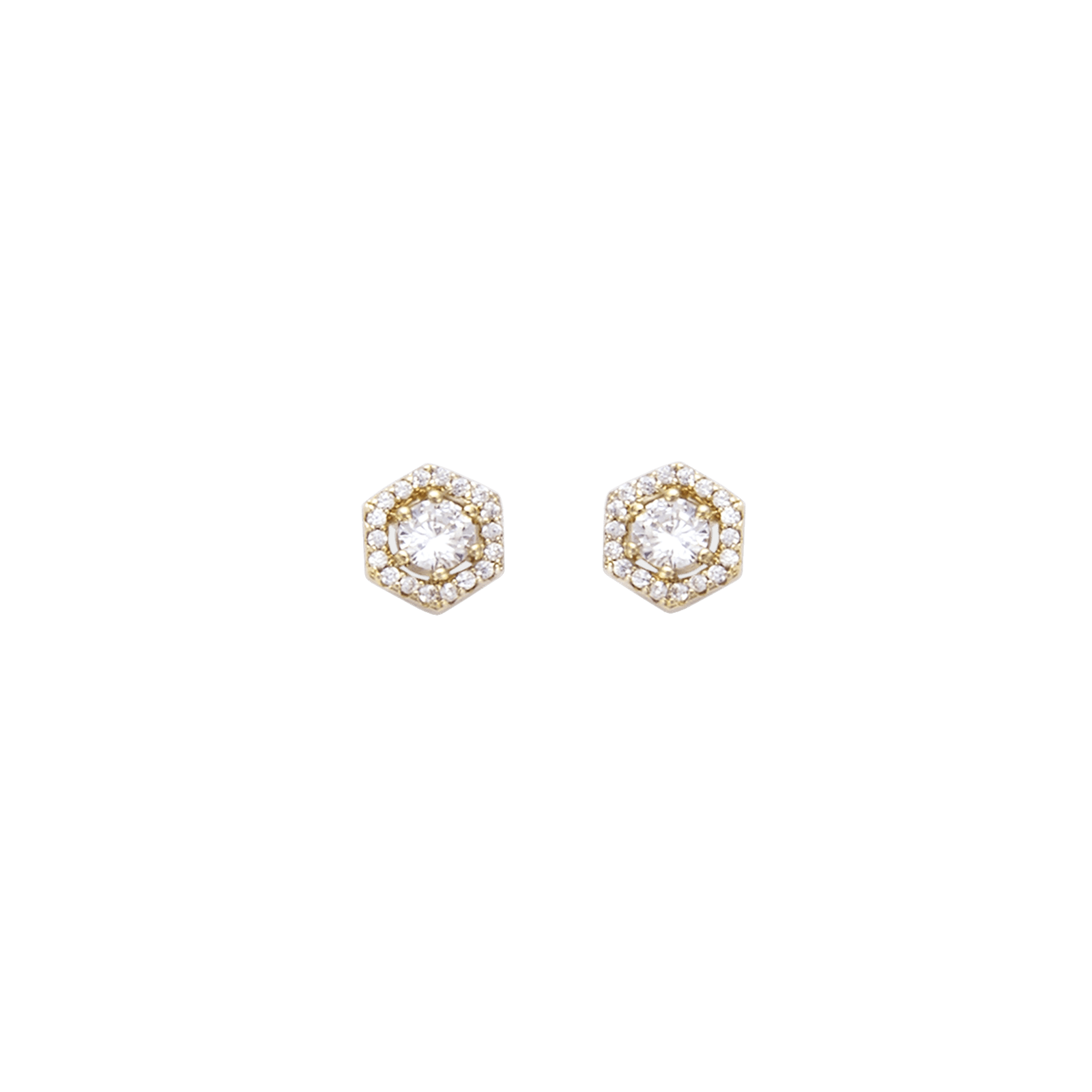 BOucles d'oreilles Plaqué or forme hexagone Oxyde blanc Entourage Zirconia Cubique
