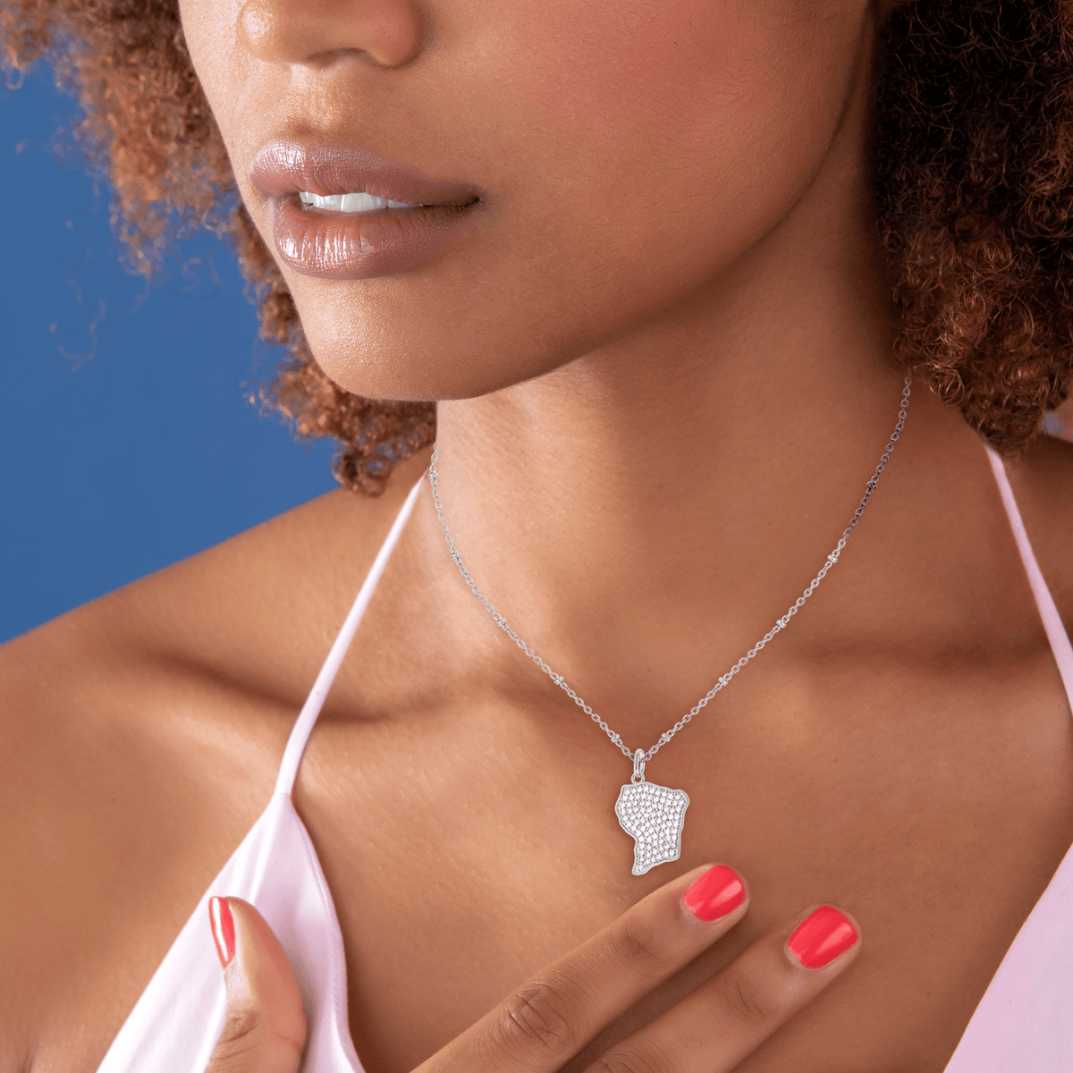 Pendentif Argent 925 Carte Guyane Zirconium 18*28mm Avec Bélière