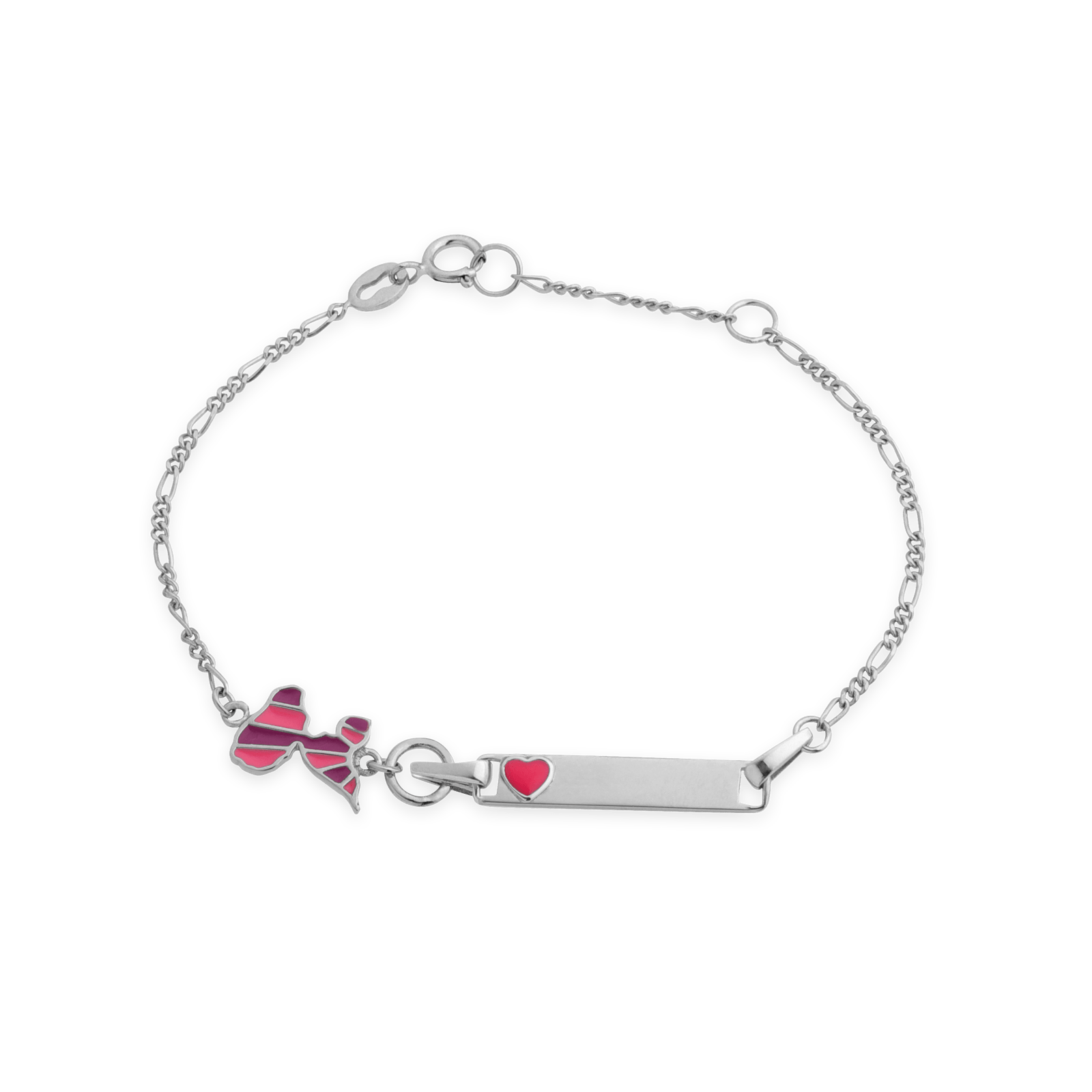 Bracelet Identité Argent925 Email Carte Guadeloupe Cœur